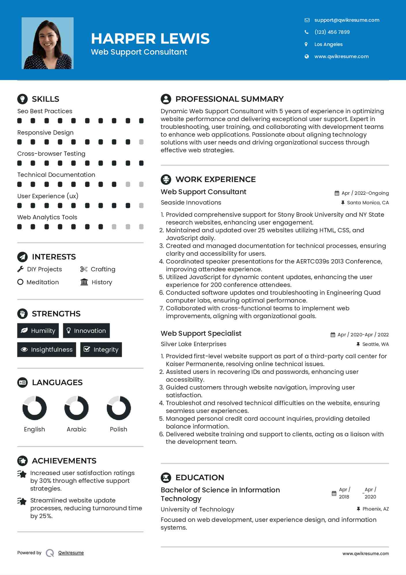 Web Support Consultant Resume Format