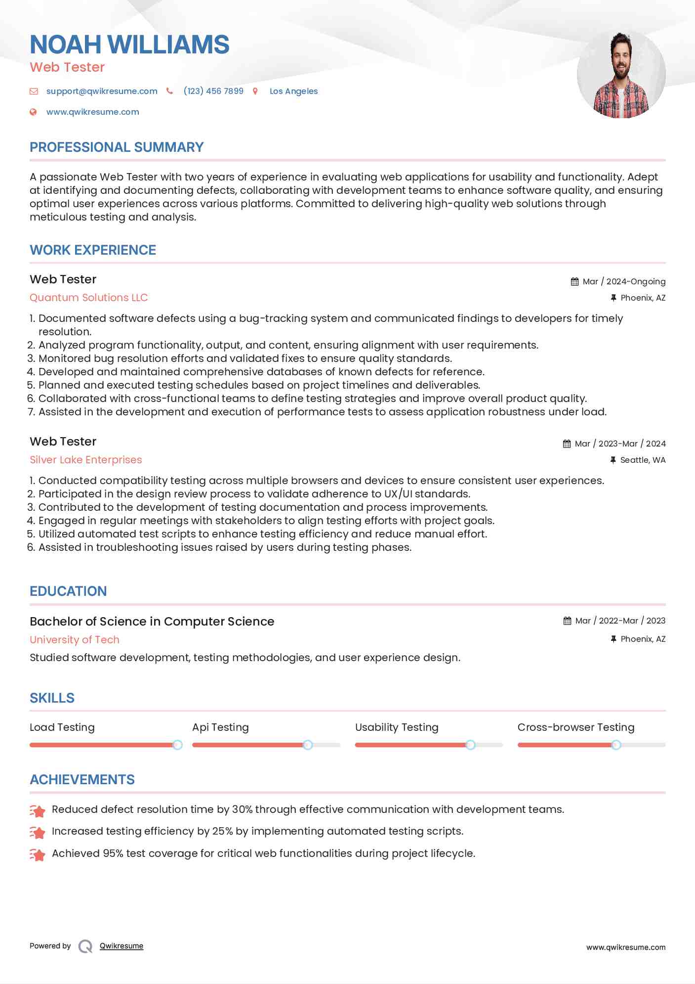 Web Tester Resume Template