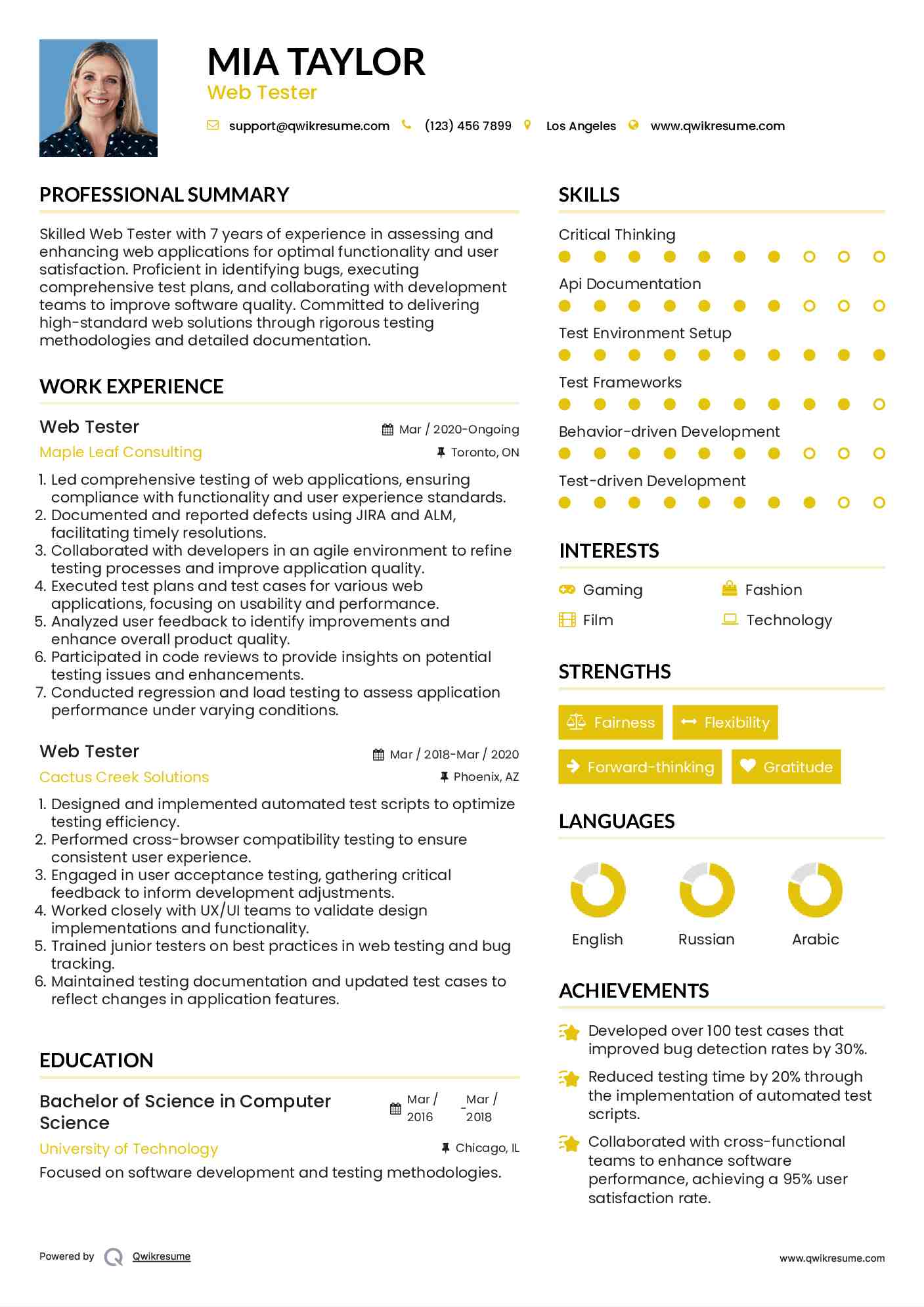Web Tester Resume Format