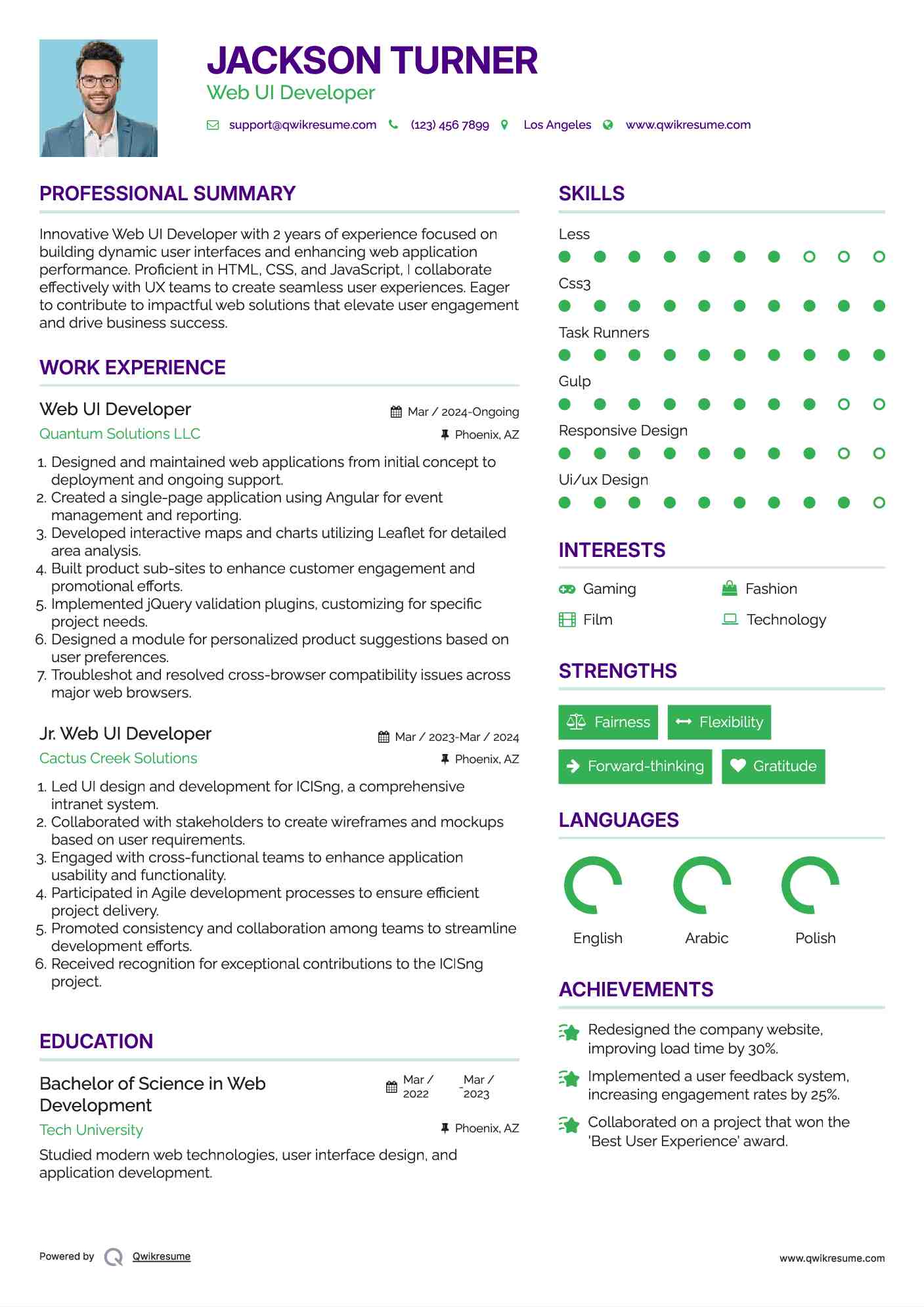 Web UI Developer Resume Format