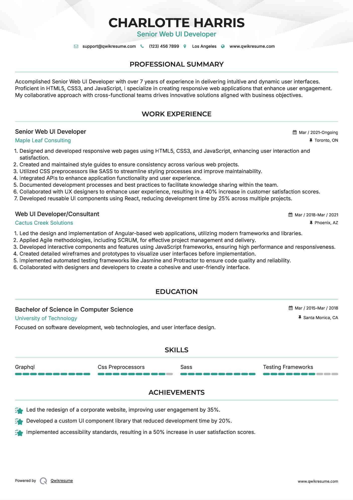 Senior Web UI Developer  Resume Template