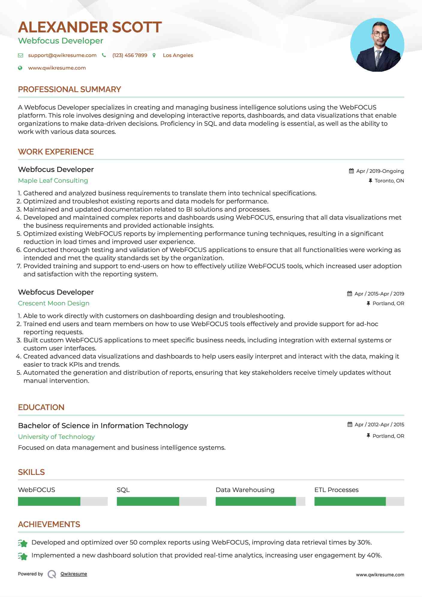 Webfocus Developer Resume Template