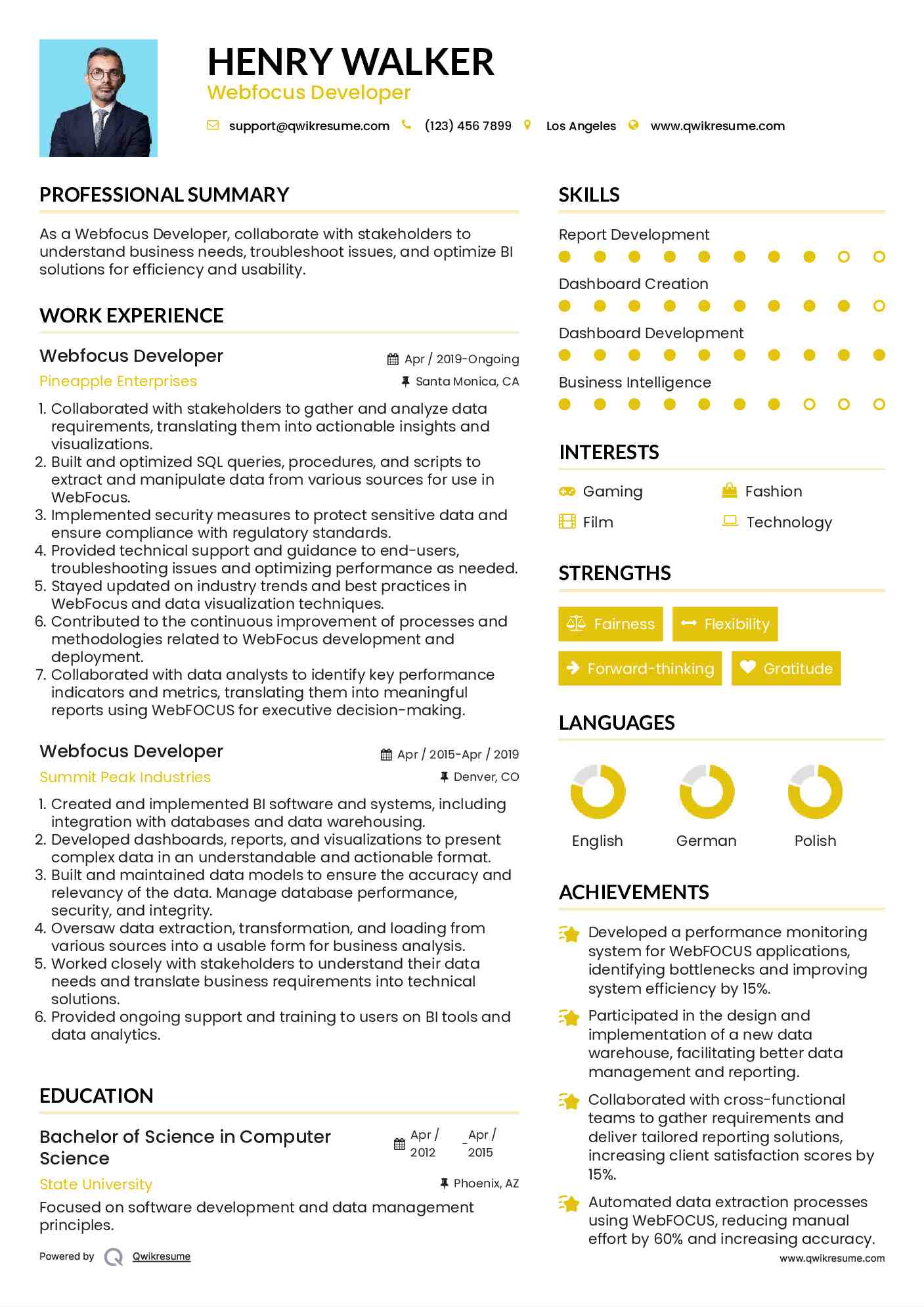 Webfocus Developer Resume Model