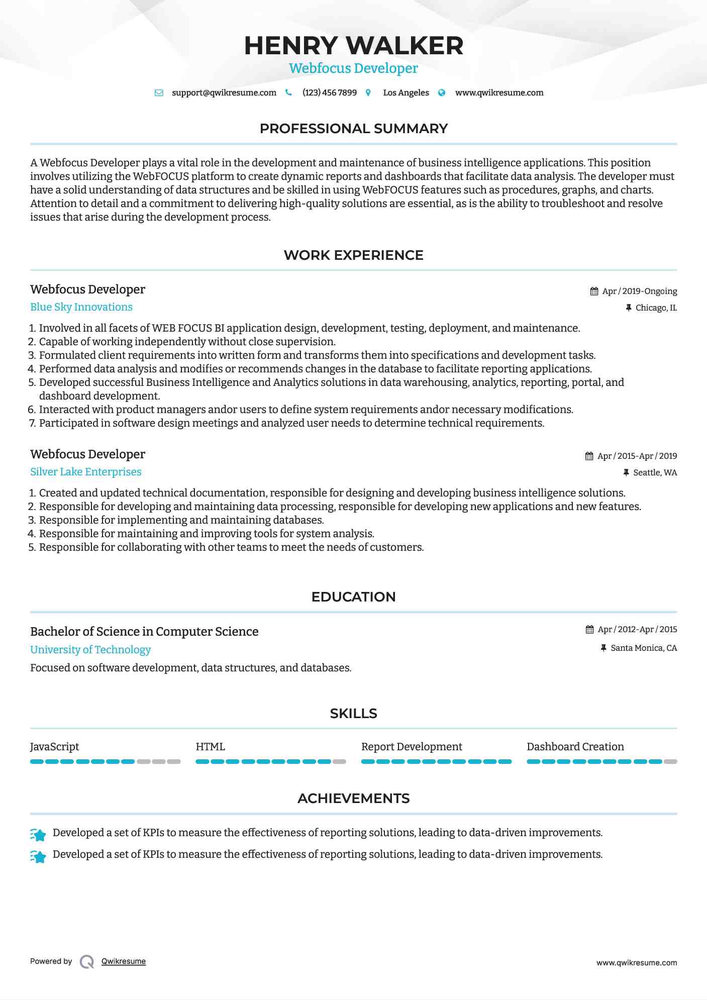 Webfocus Developer Resume Model