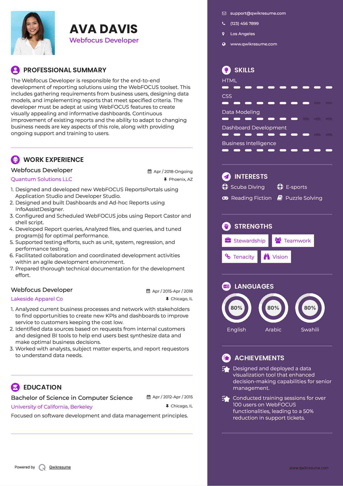 Webfocus Developer Resume Sample