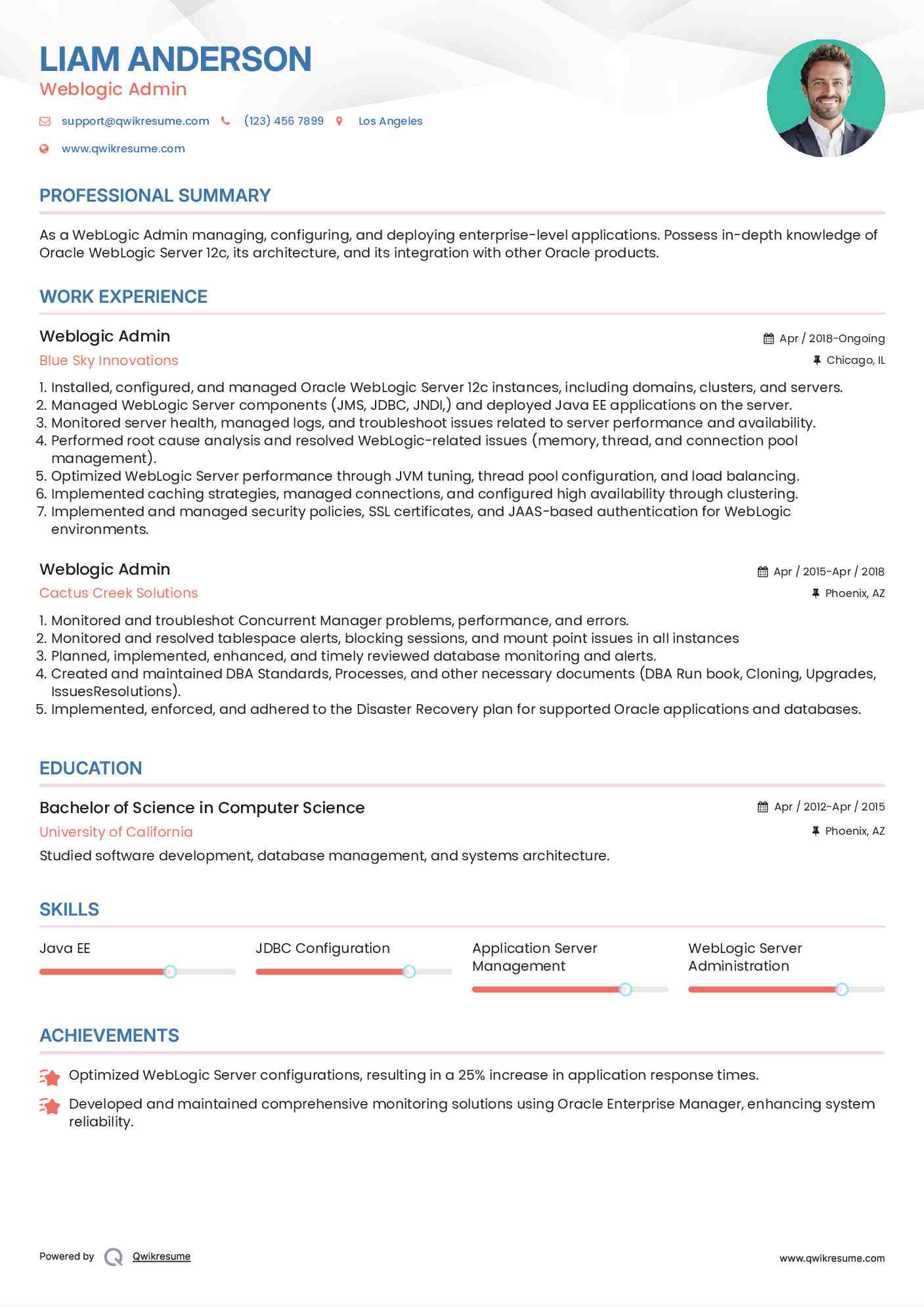 Weblogic Admin Resume Template