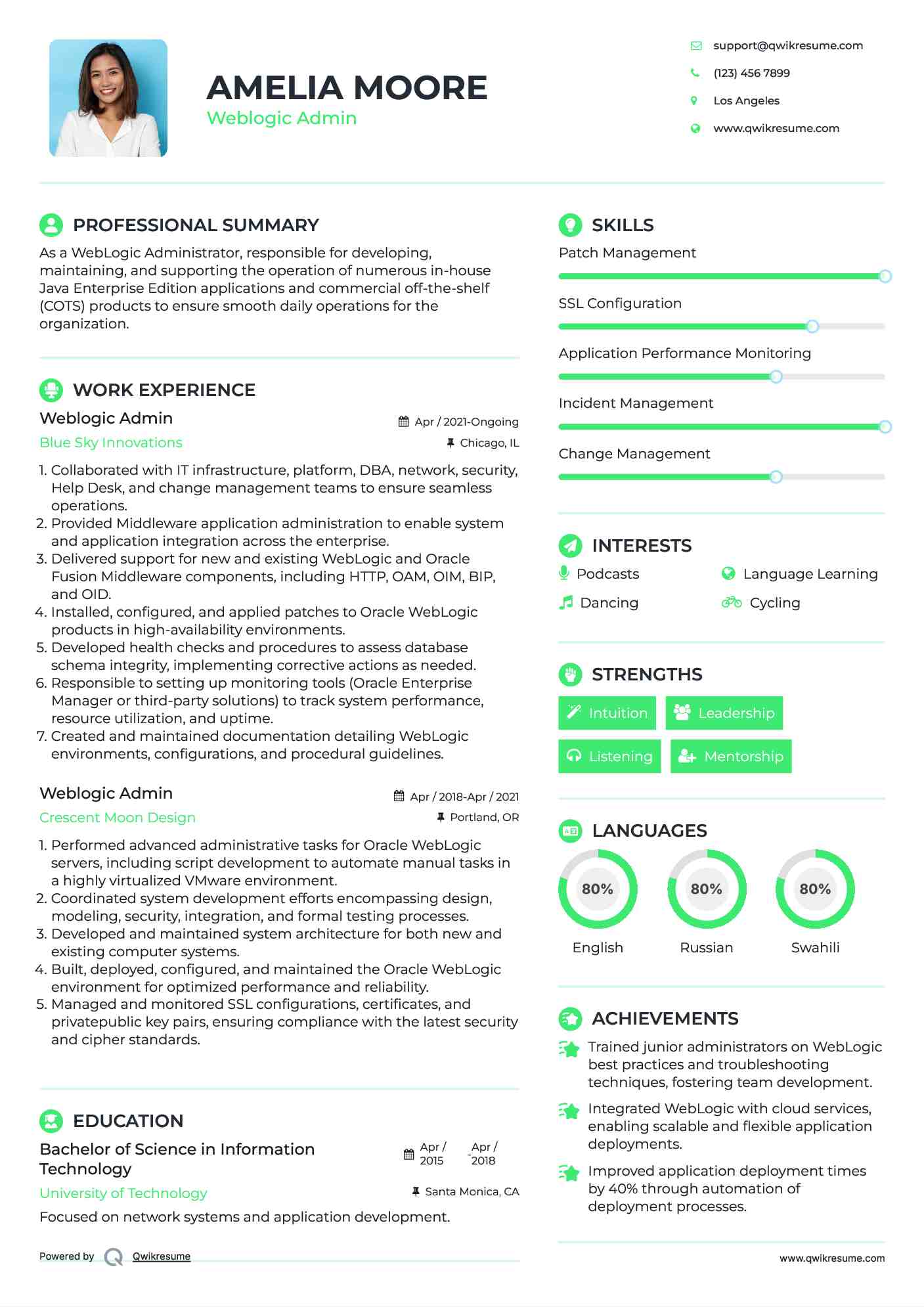 Weblogic Admin Resume Example