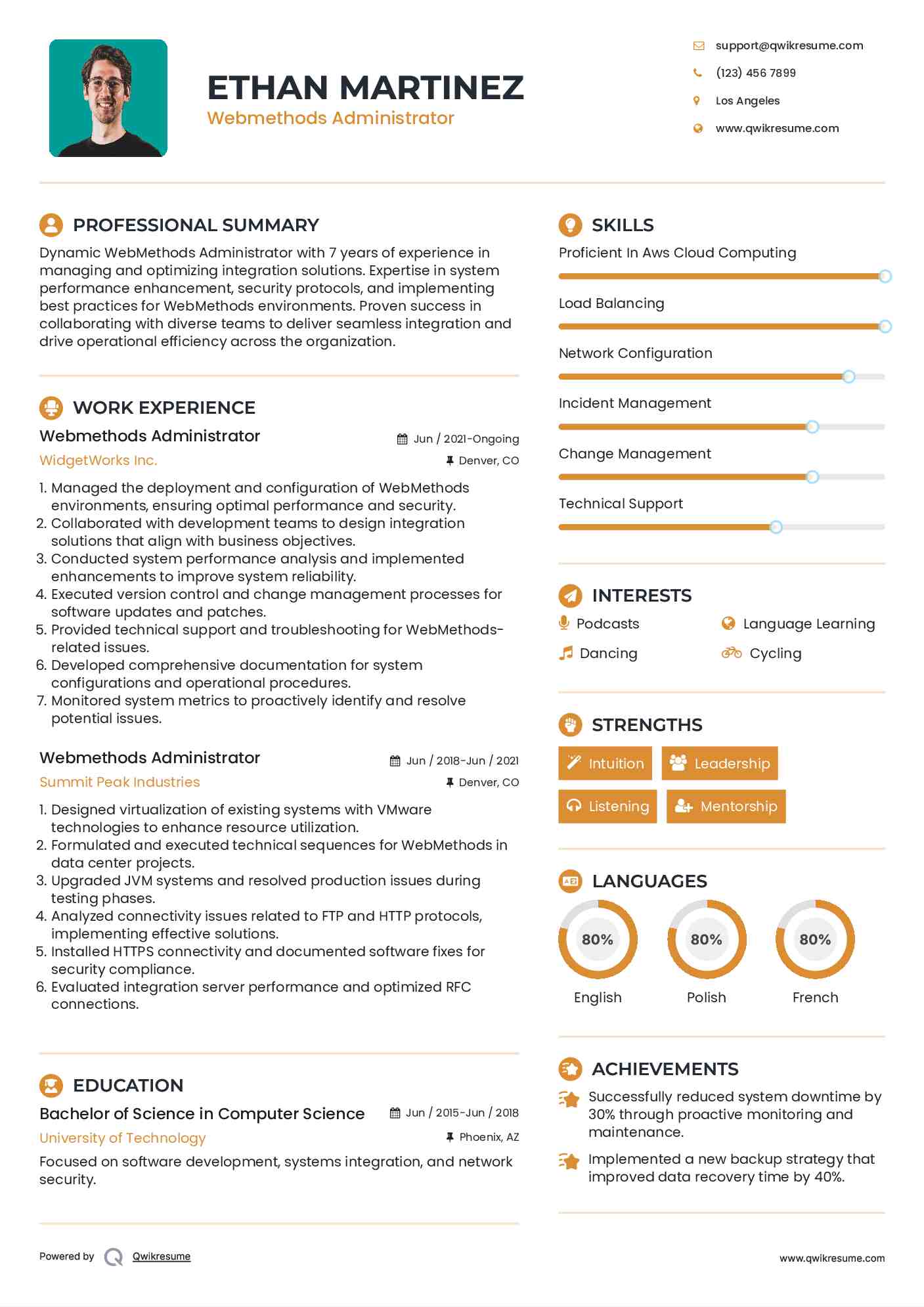 Webmethods Administrator Resume Template