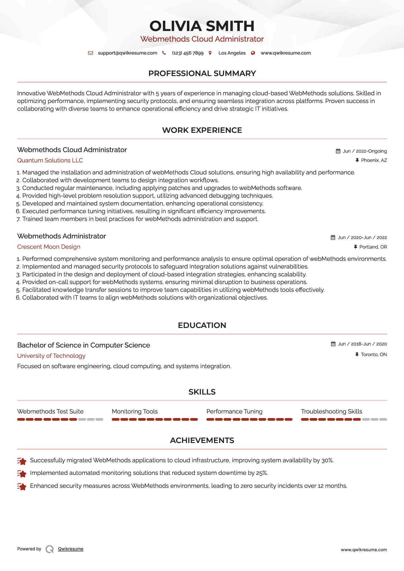 Webmethods Cloud Administrator Resume Example