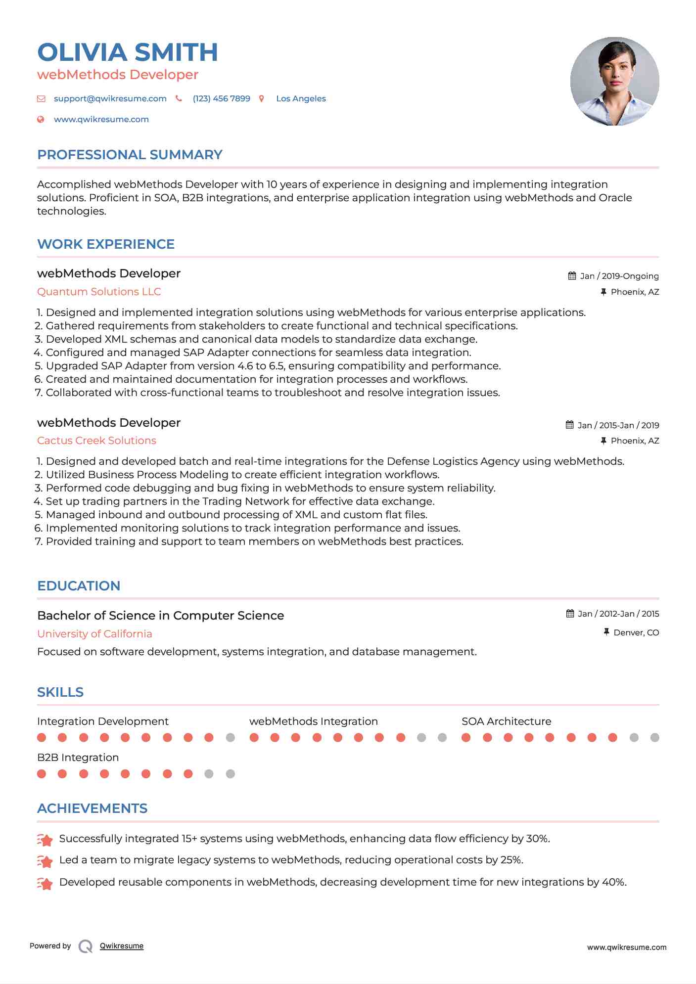 webMethods Developer Resume Model