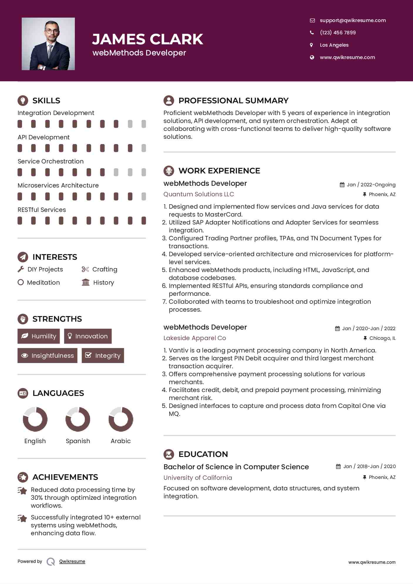 webMethods Developer Resume Sample
