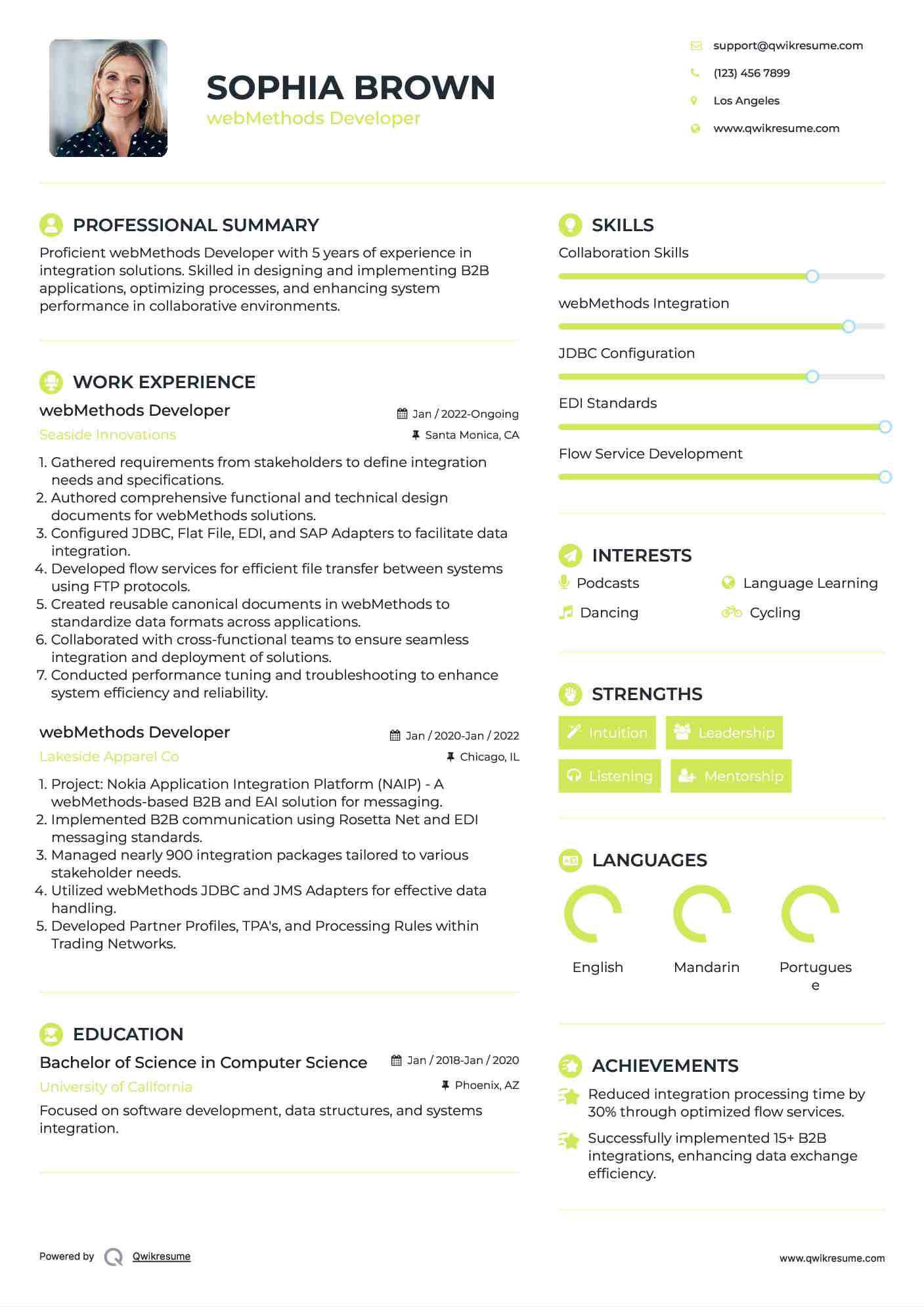 webMethods Developer Resume Format