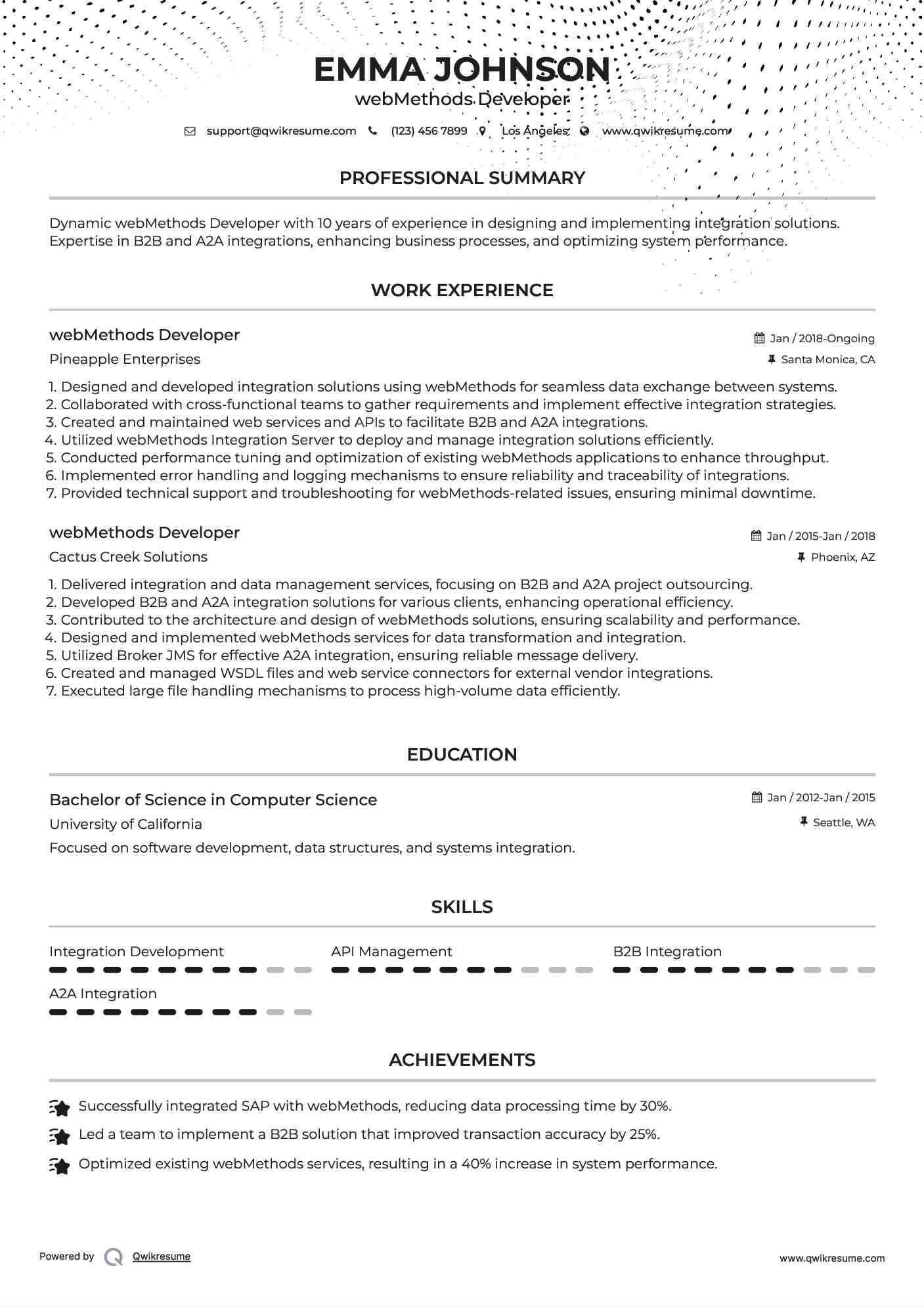 webMethods Developer Resume Format