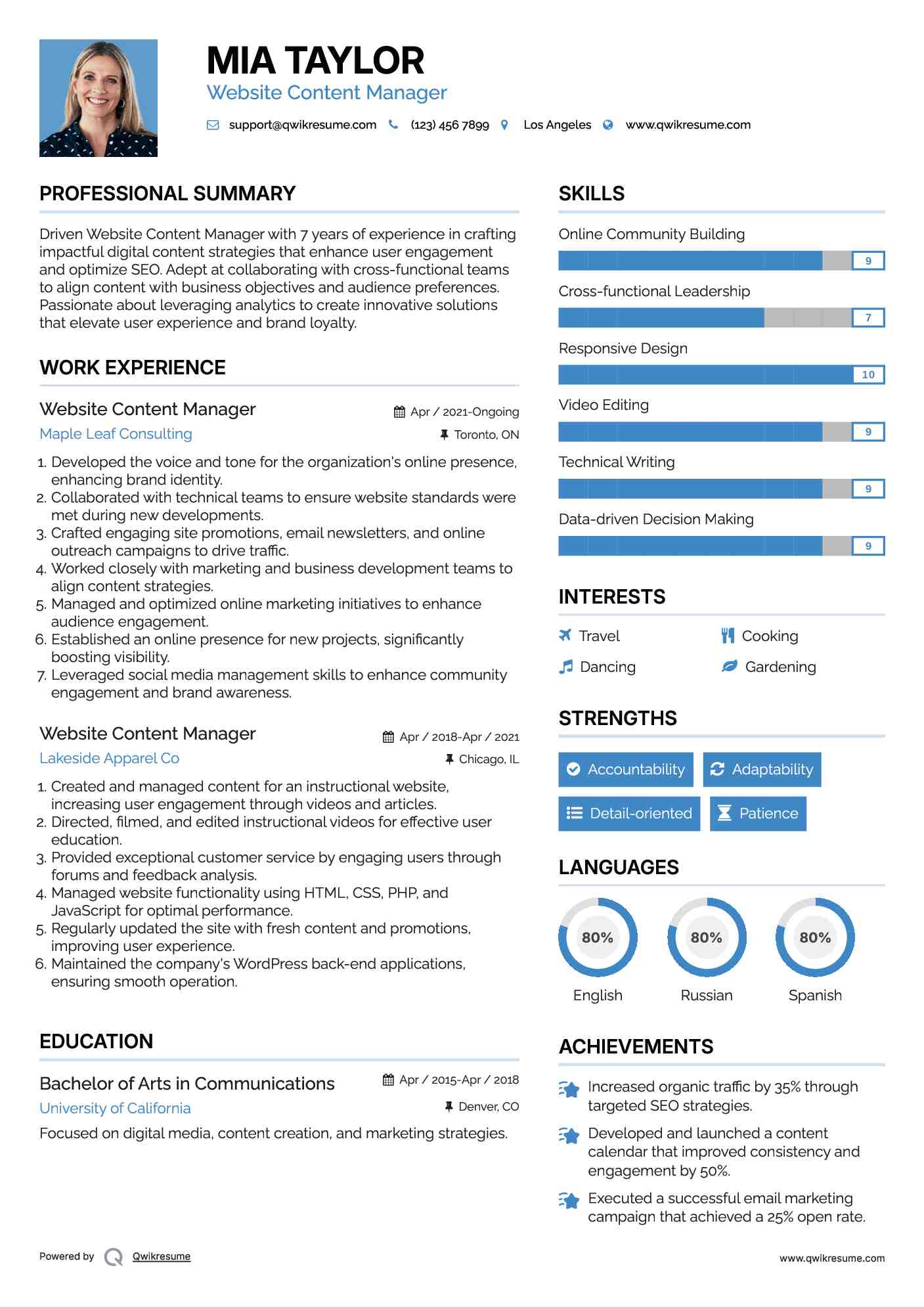 Website Content Manager Resume Template