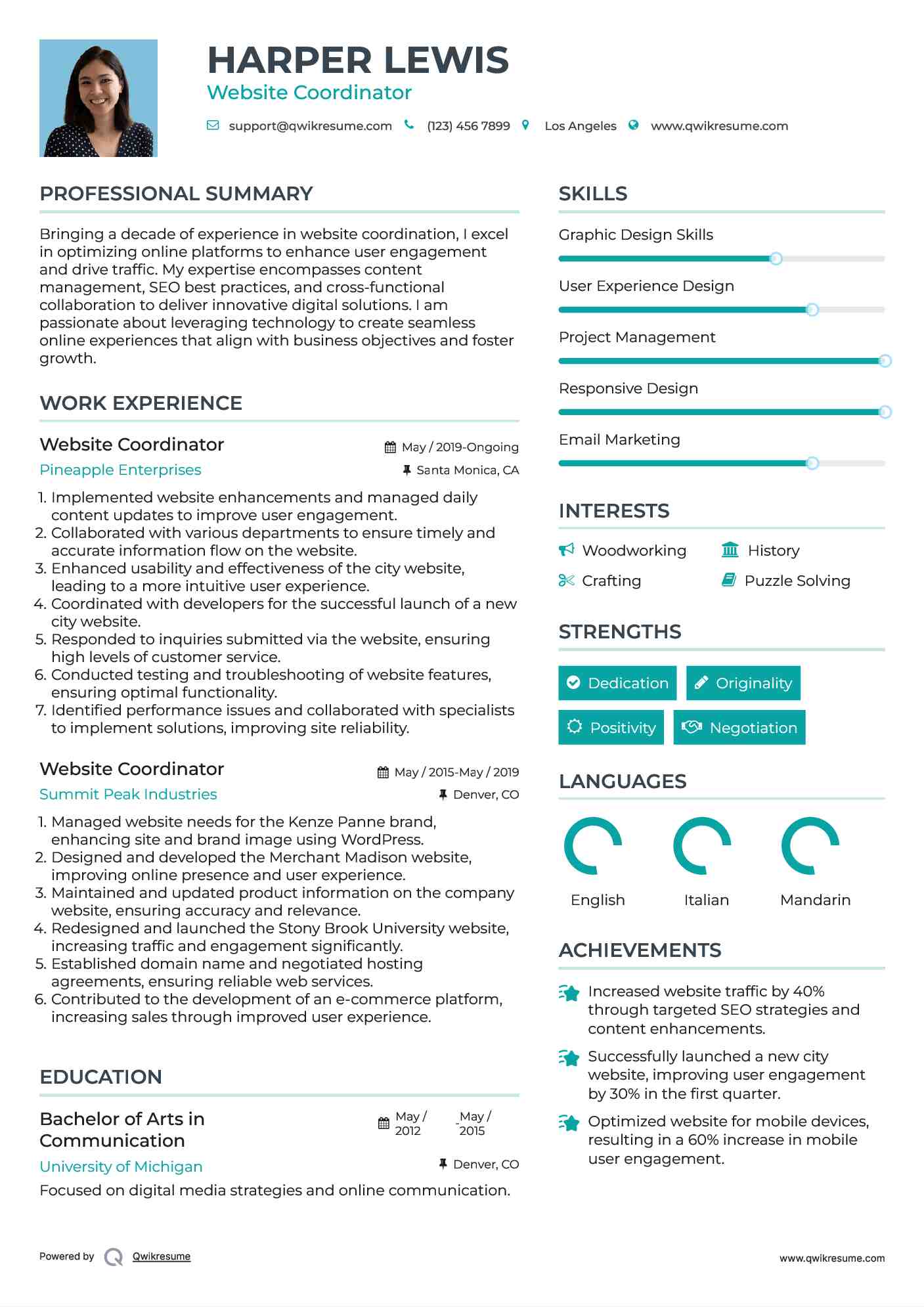 Website Coordinator Resume Format