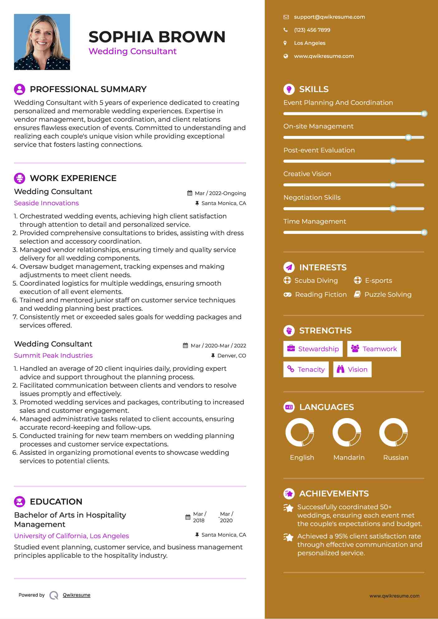 Wedding Consultant Resume Template