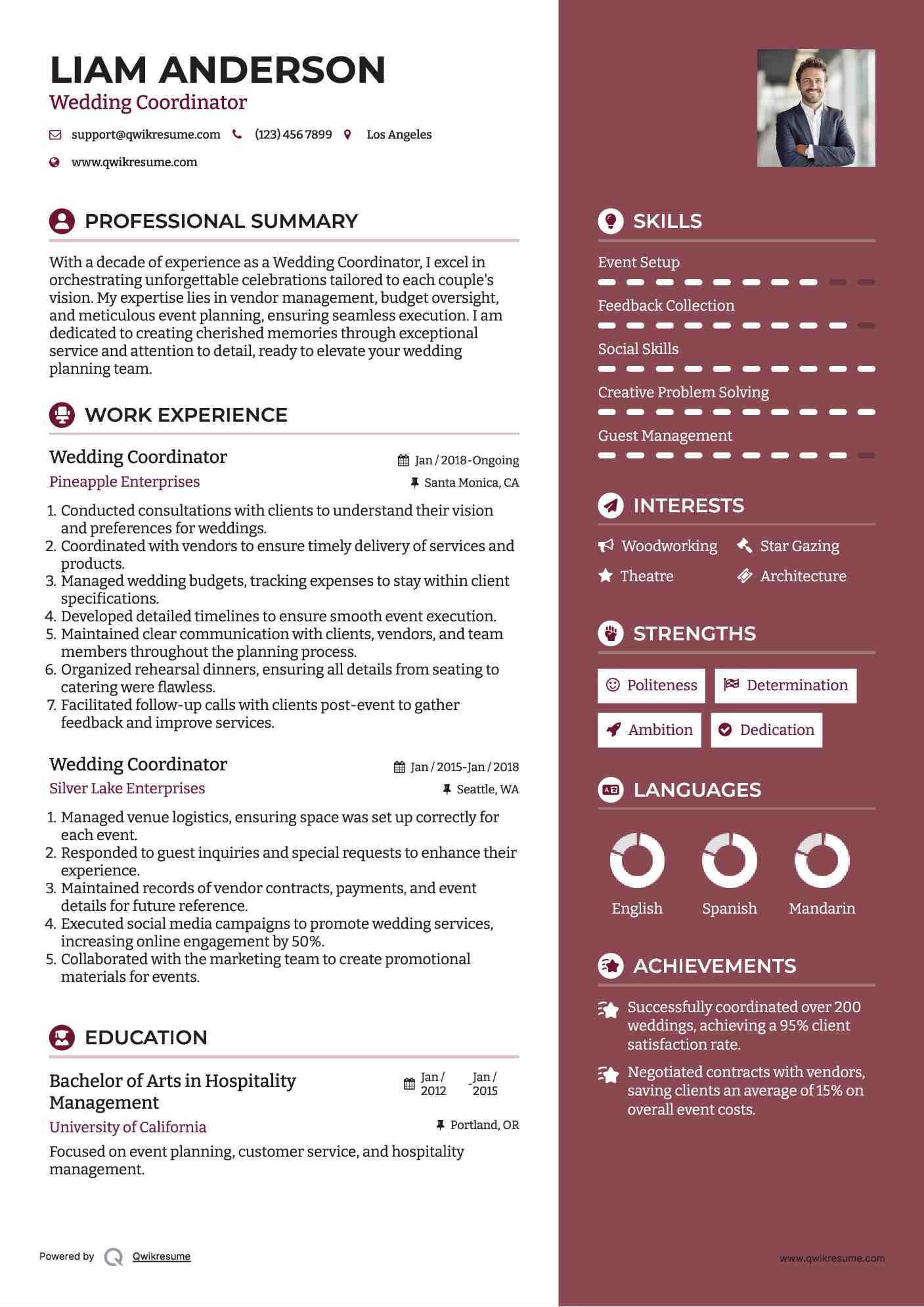 Wedding Coordinator Resume Samples QwikResume