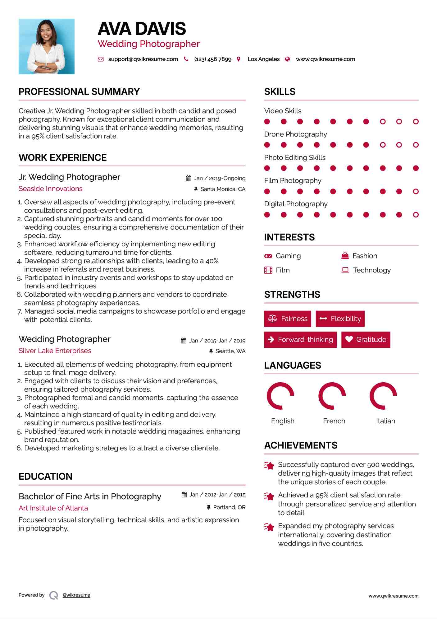 Jr. Wedding Photographer Resume Model