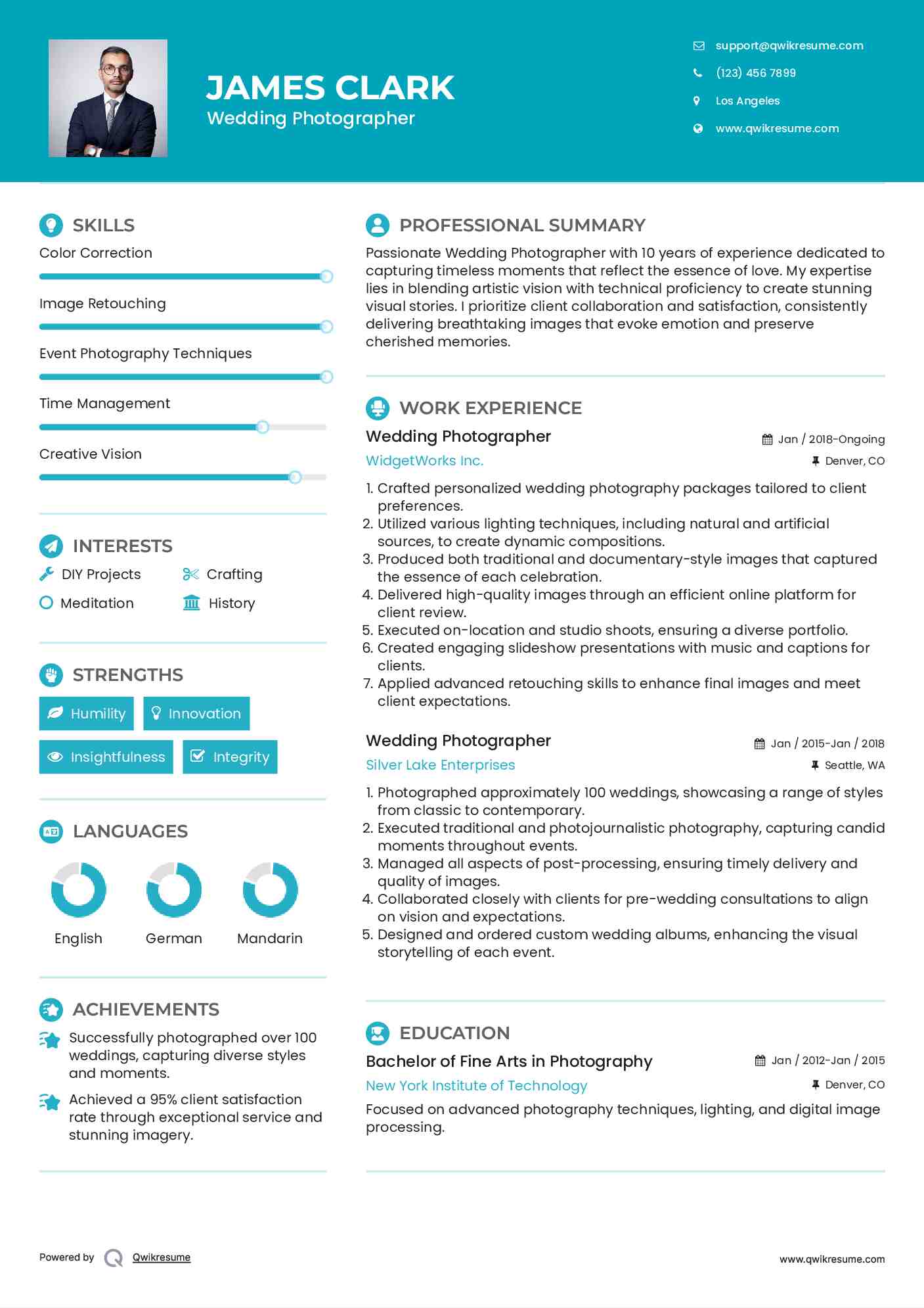 Wedding Photographer Resume Sample