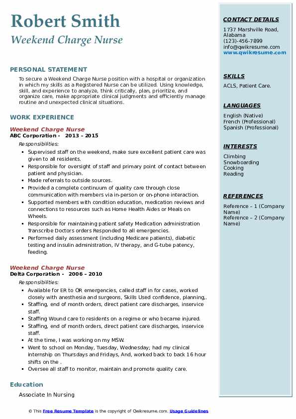 Weekend Charge Nurse Resume Samples - Weekend Charge Nurse 1662370128 Pdf 