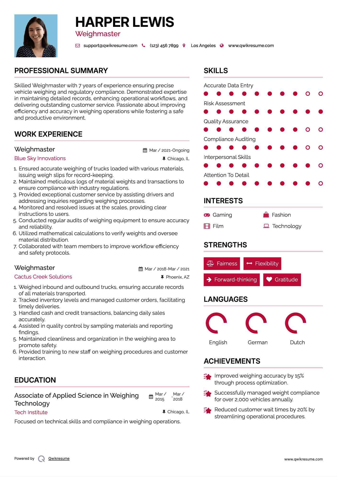 Weighmaster Resume Format