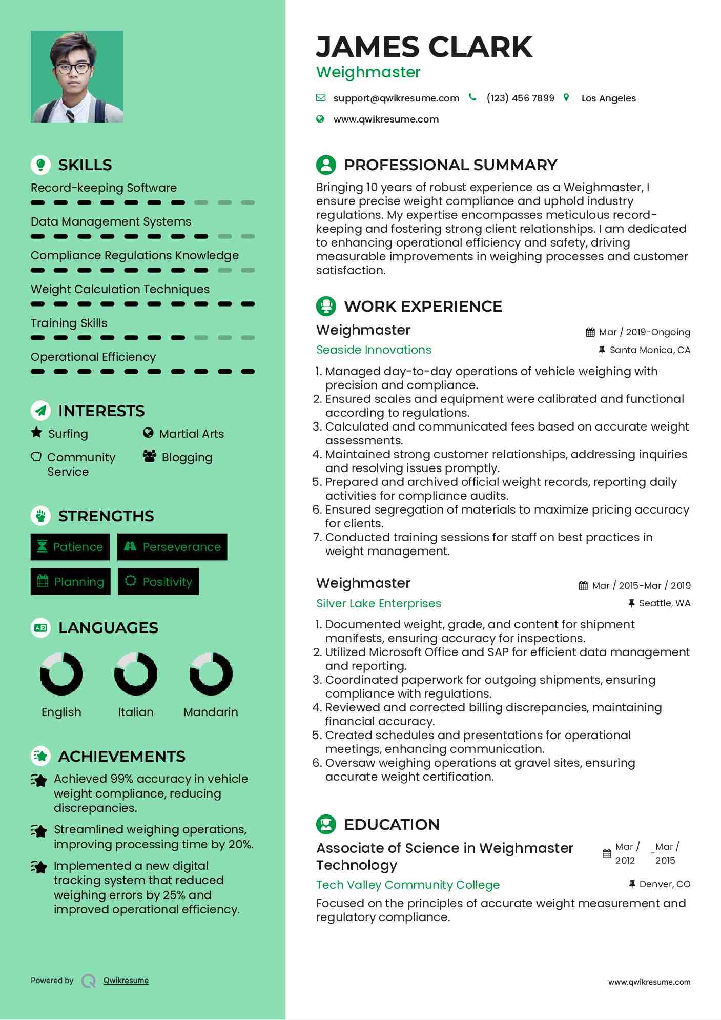 Weighmaster Resume Model