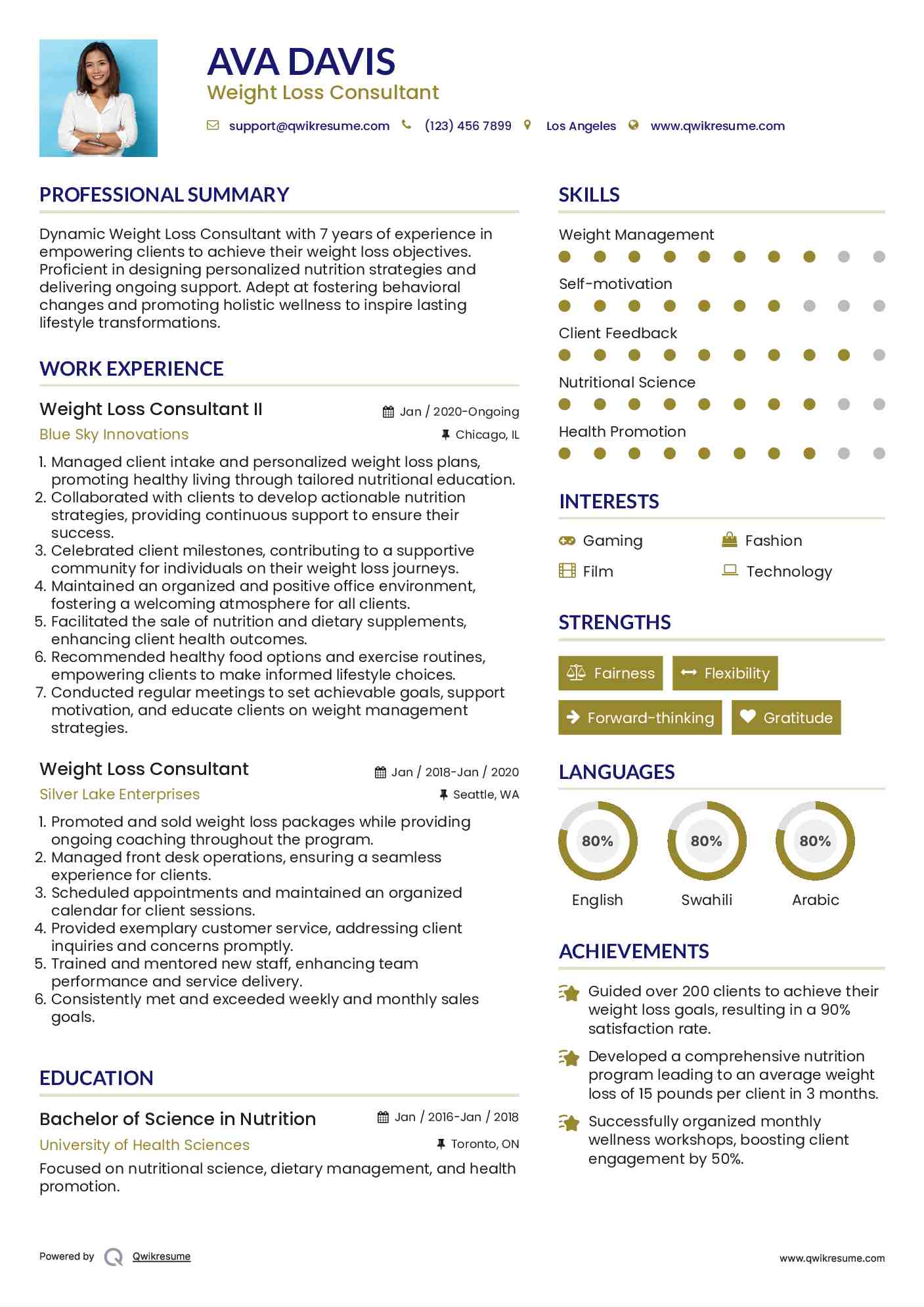 Weight Loss Consultant II Resume Format