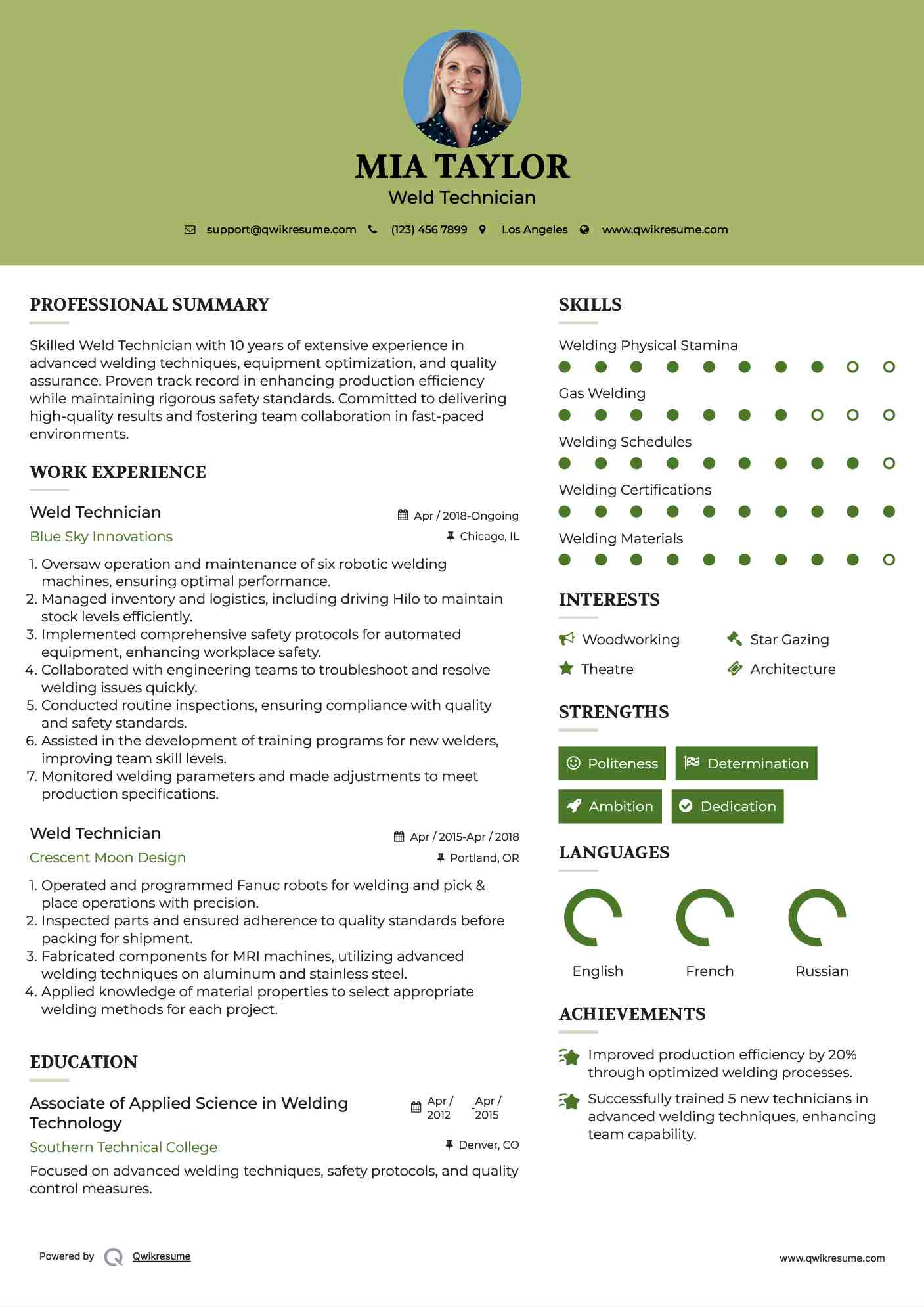 Weld Technician Resume Format