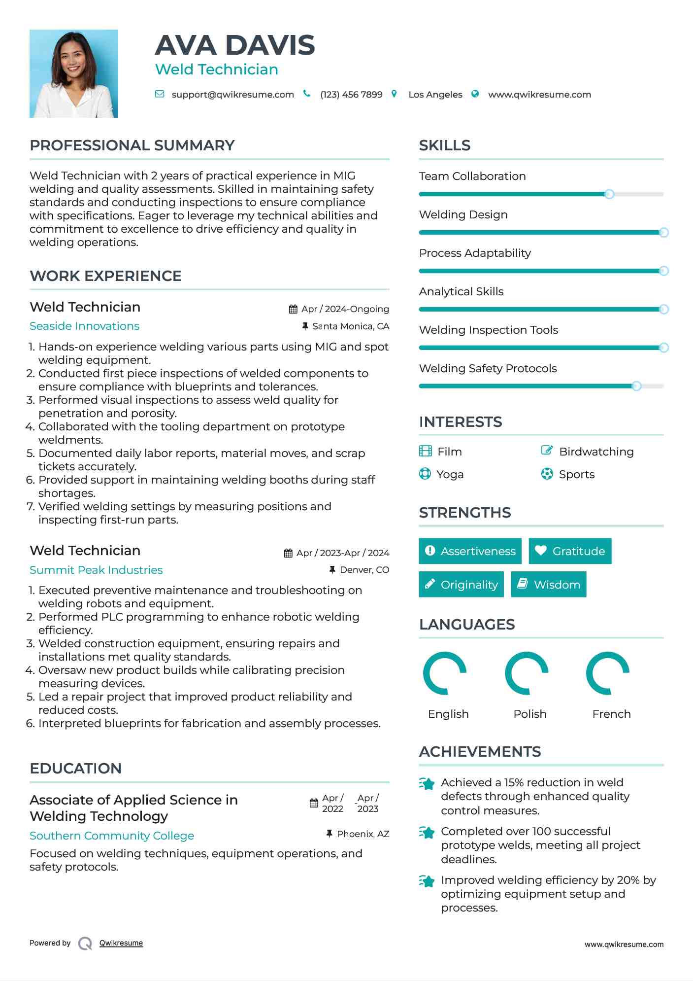 Weld Technician Resume Template