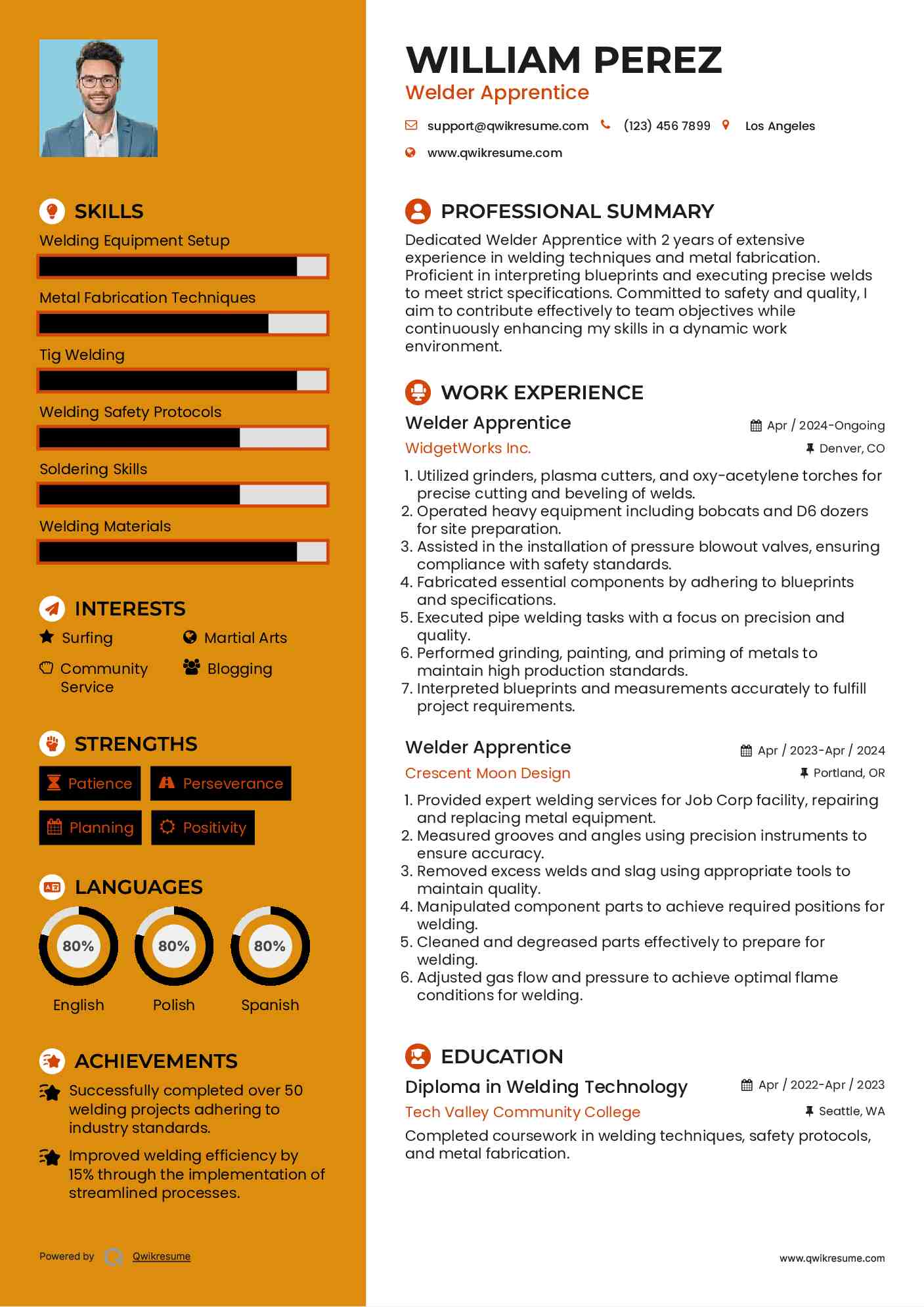 Welder Apprentice Resume Sample