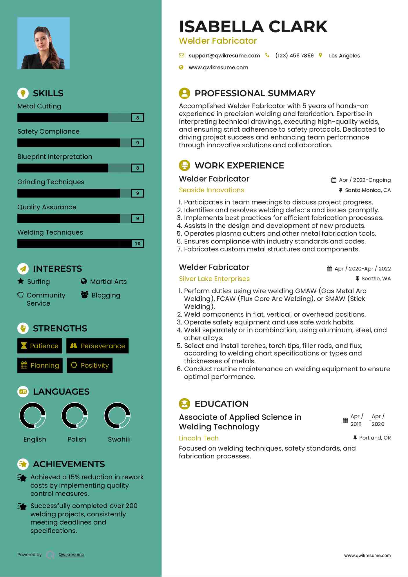 Welder Fabricator Resume Example