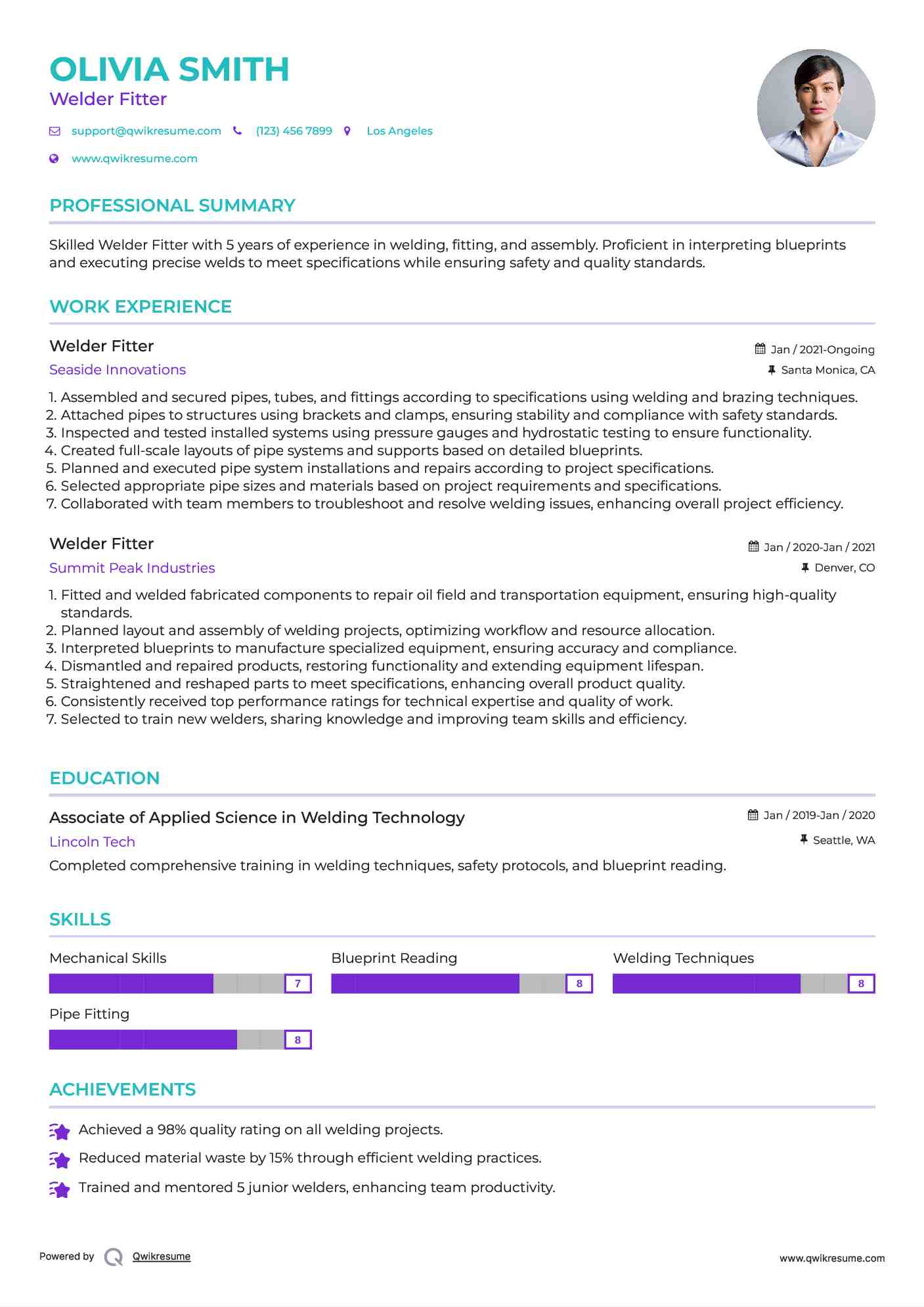 Welder Fitter Resume Example