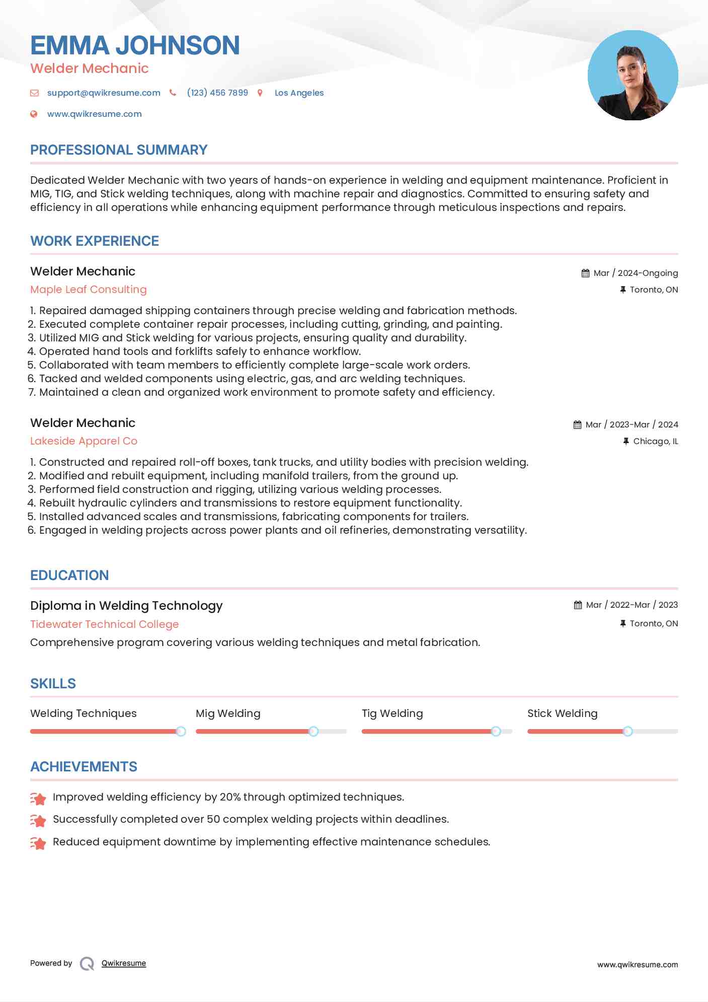 Welder Mechanic Resume Sample