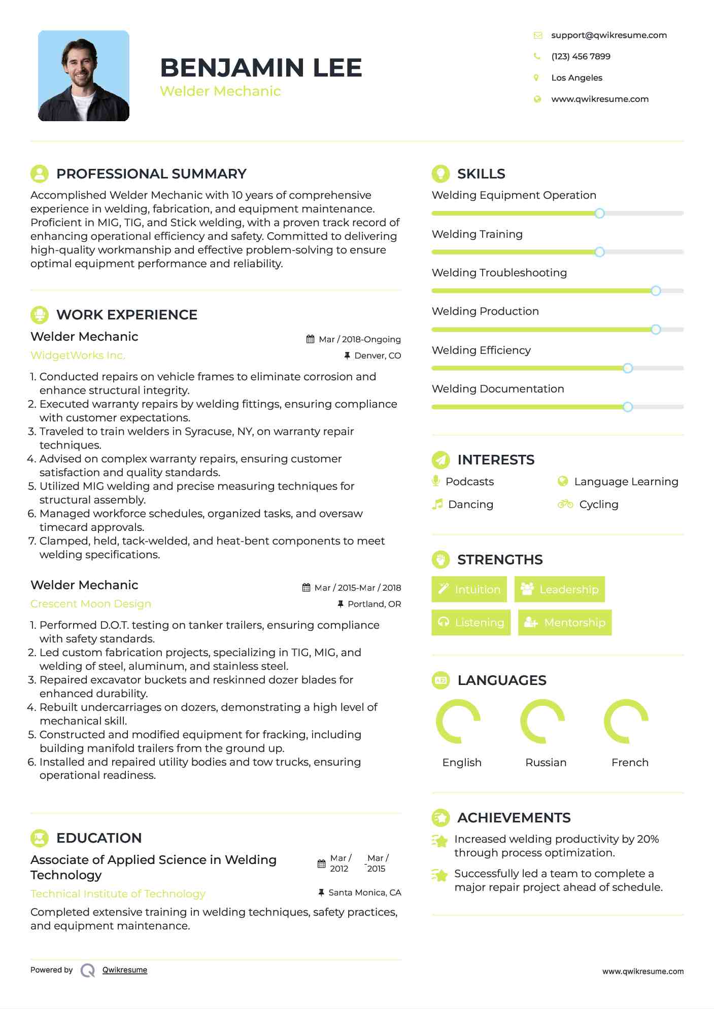 Welder Mechanic Resume Model