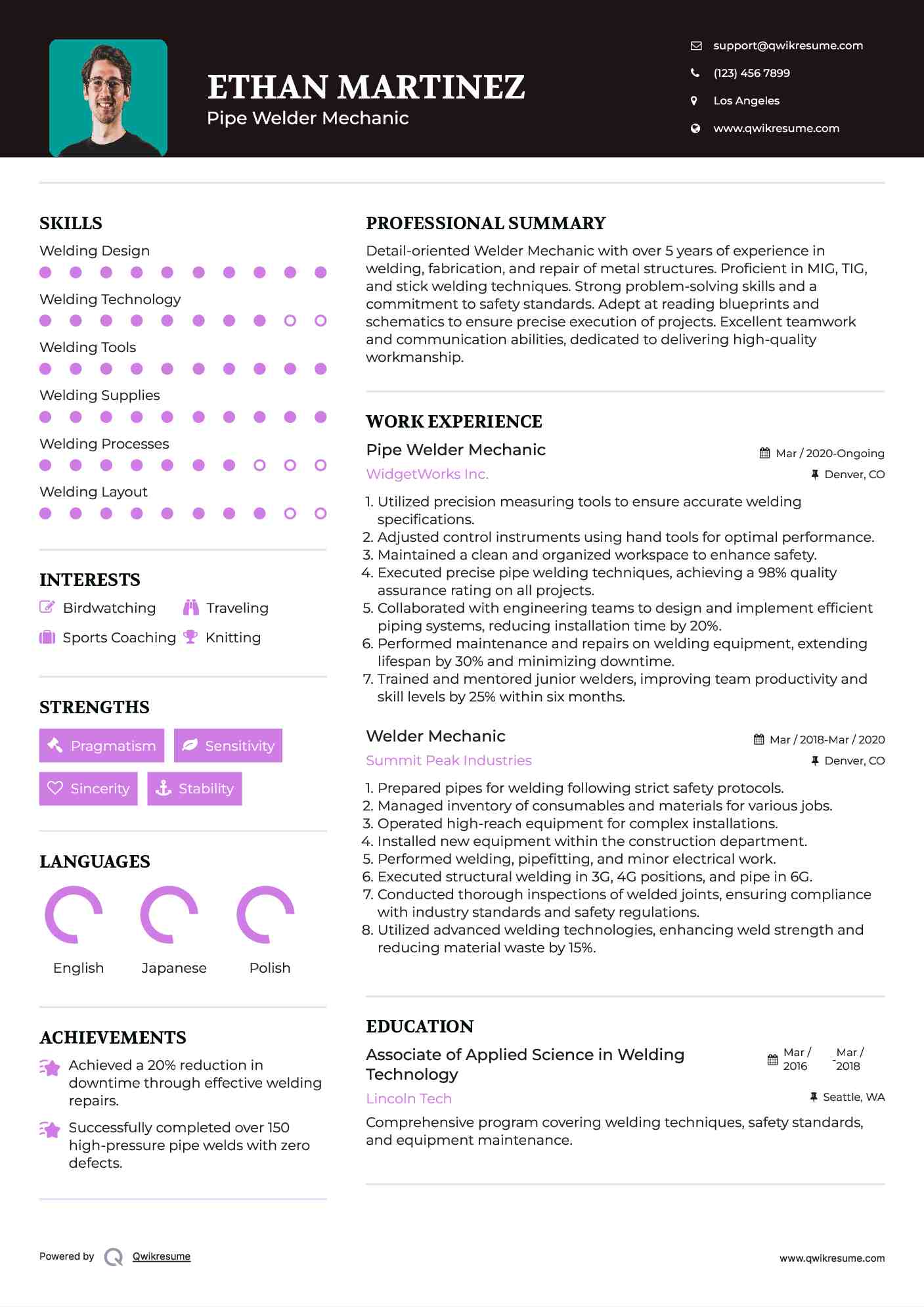 Pipe Welder Mechanic Resume Example
