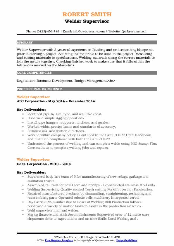 Welder Supervisor Resume Samples QwikResume