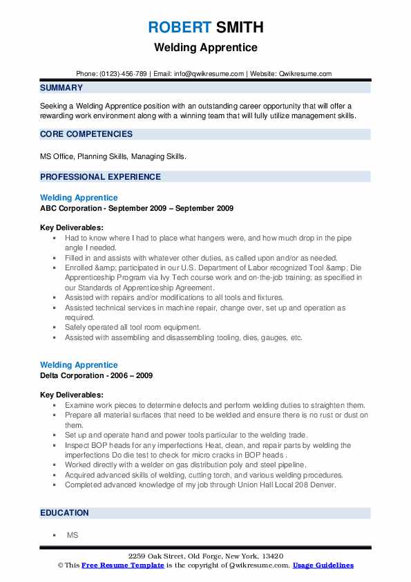 Welding Apprentice Resume Samples QwikResume