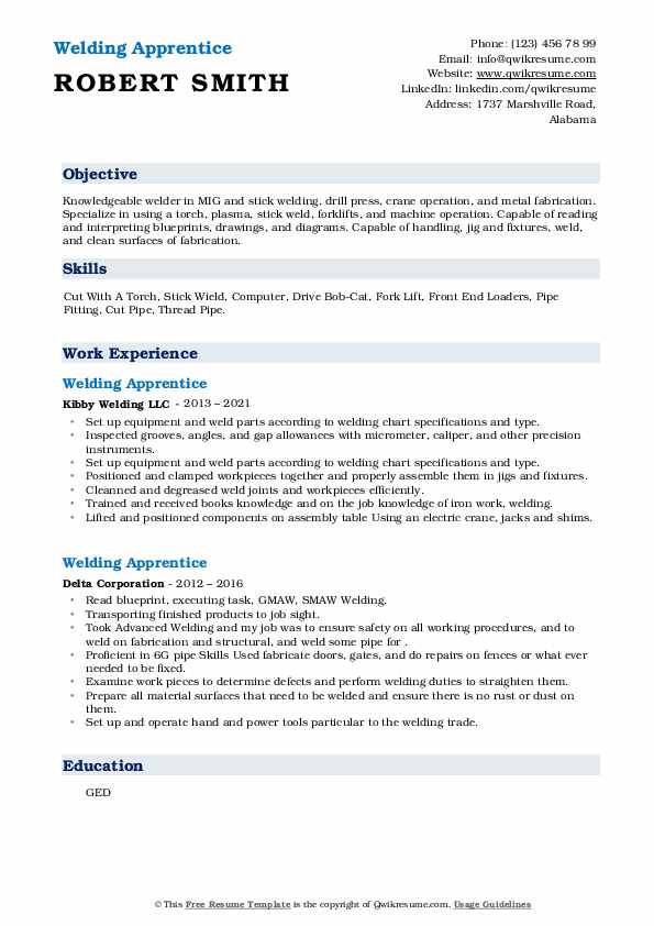 Welding Apprentice Resume Samples QwikResume