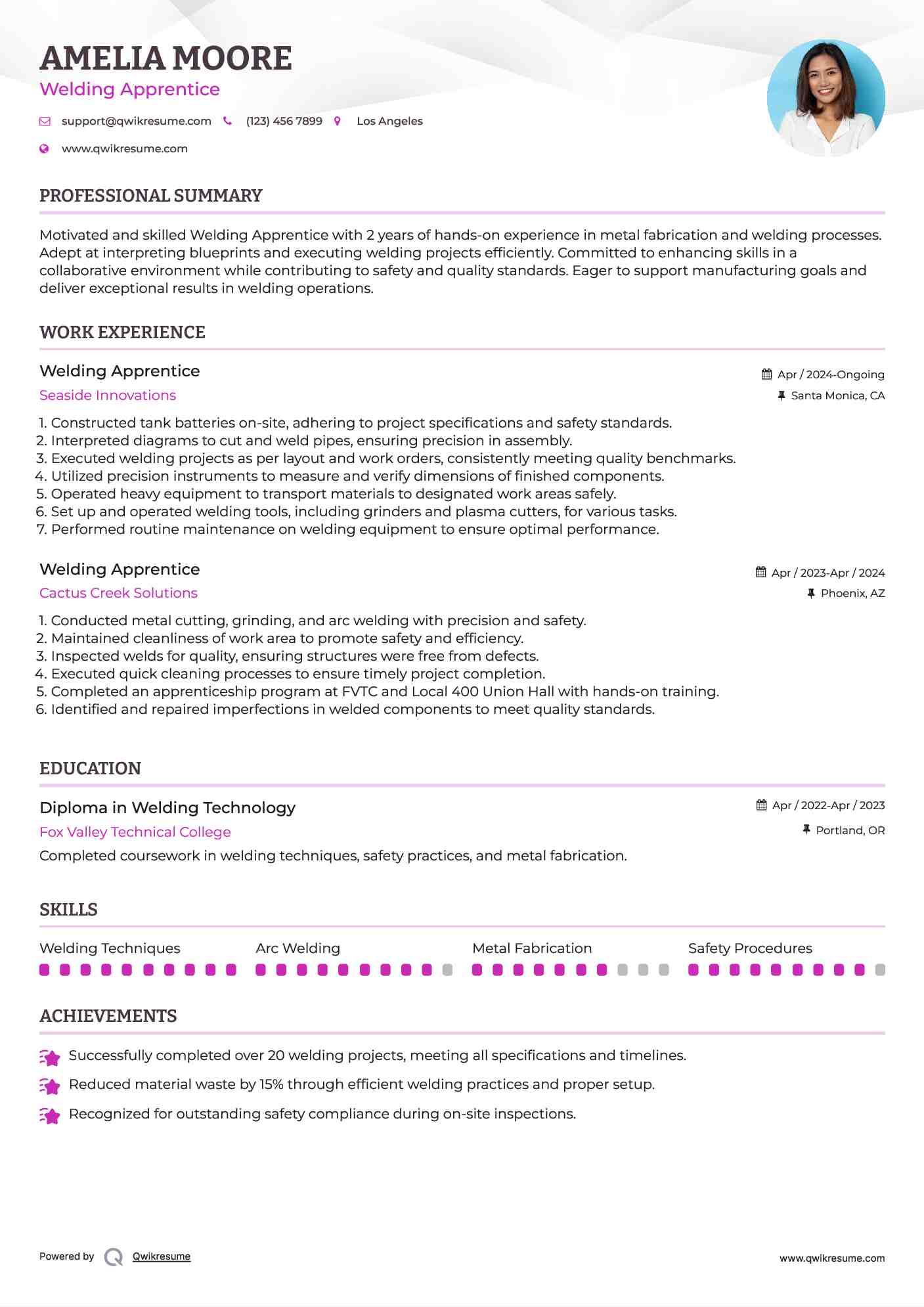 Welding Apprentice Resume Sample