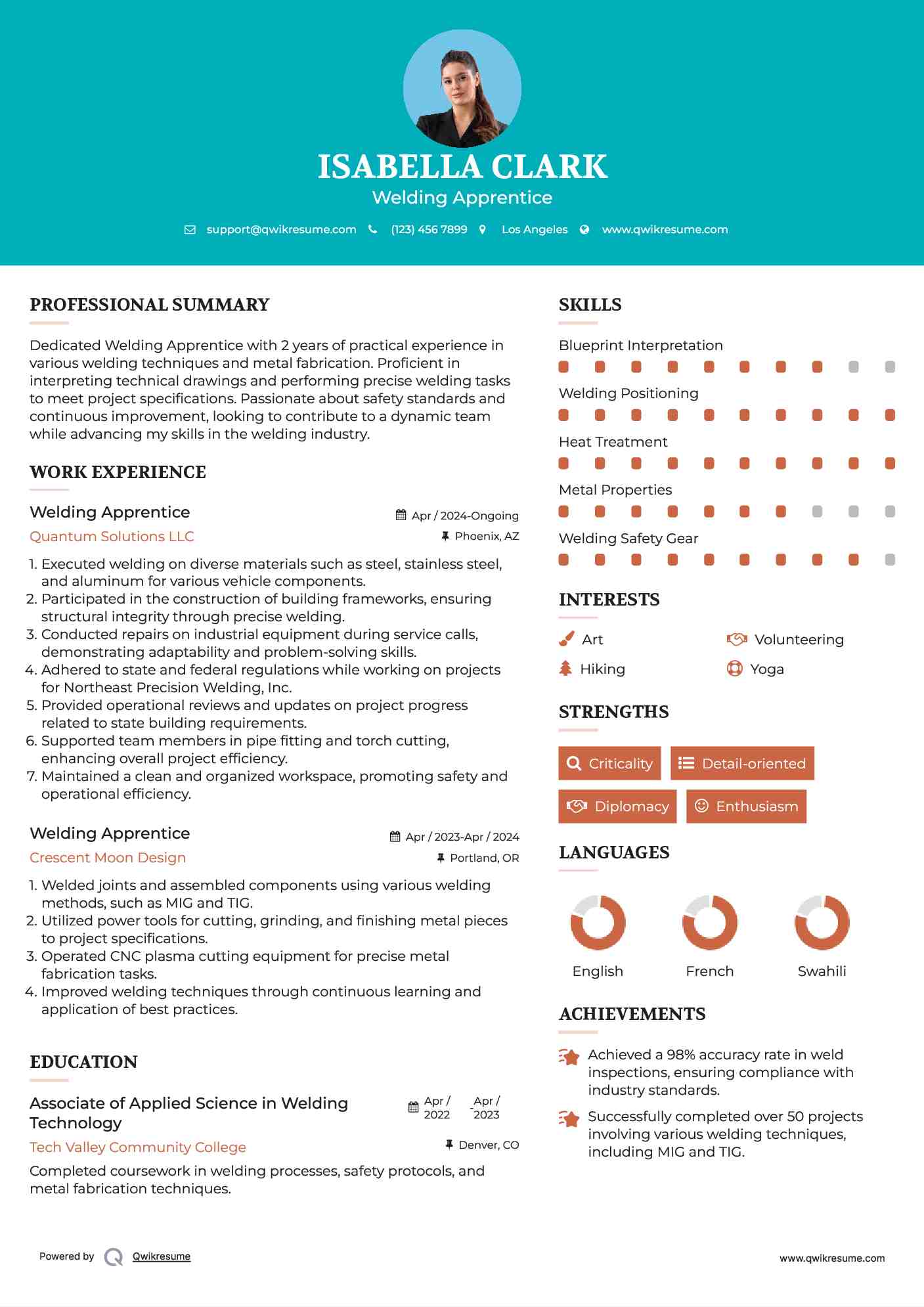 Welding Apprentice Resume Format