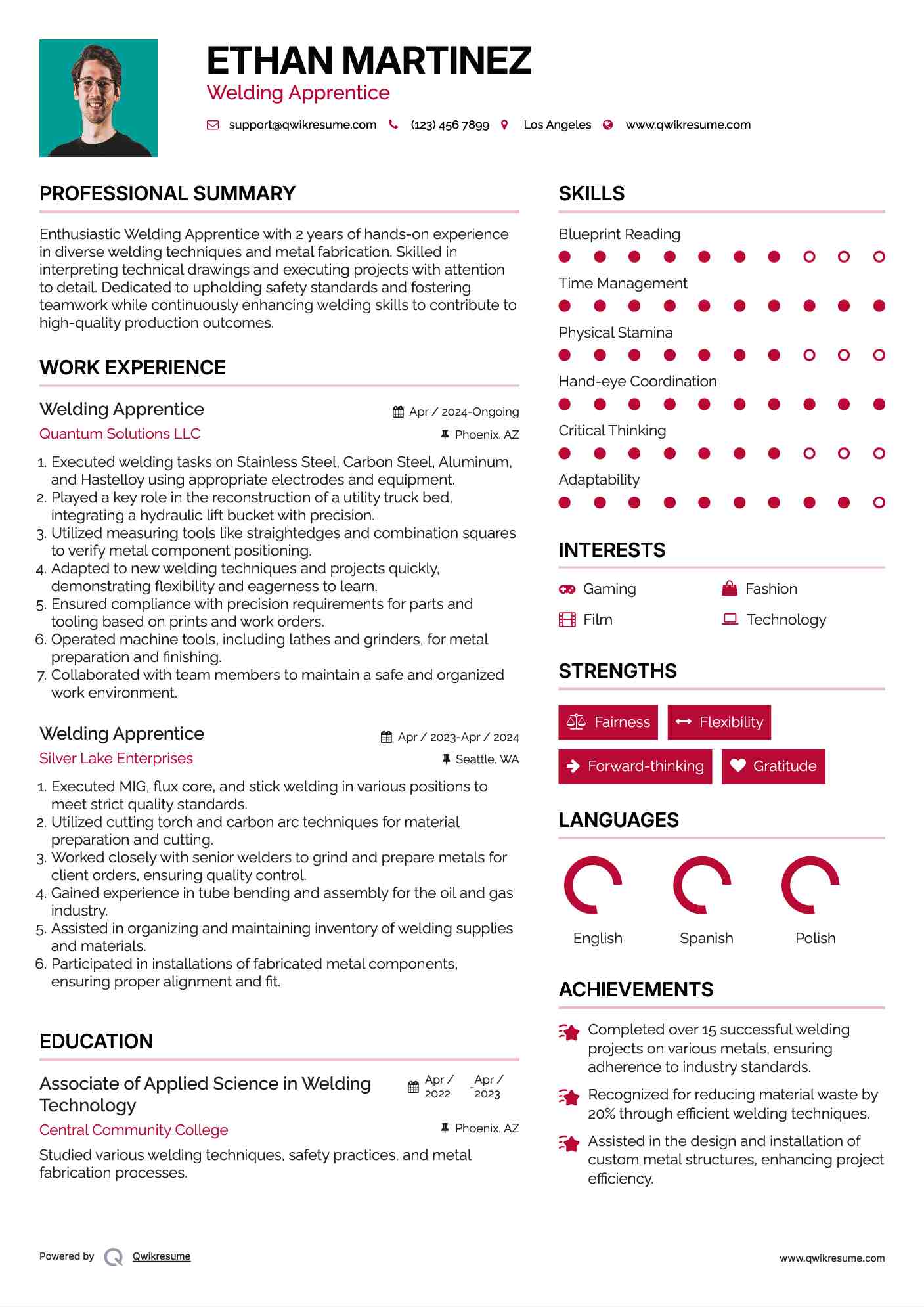 Welding Apprentice Resume Model