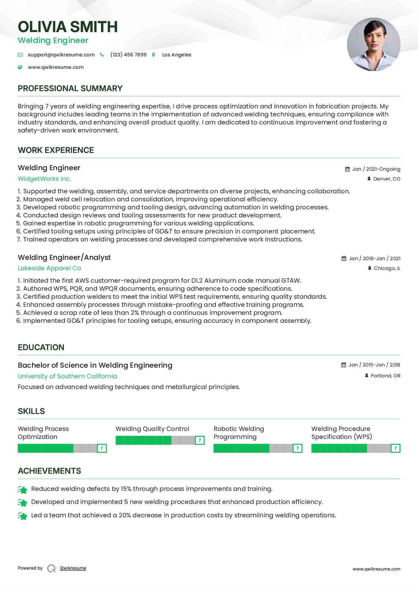 Welding Engineer Resume Template