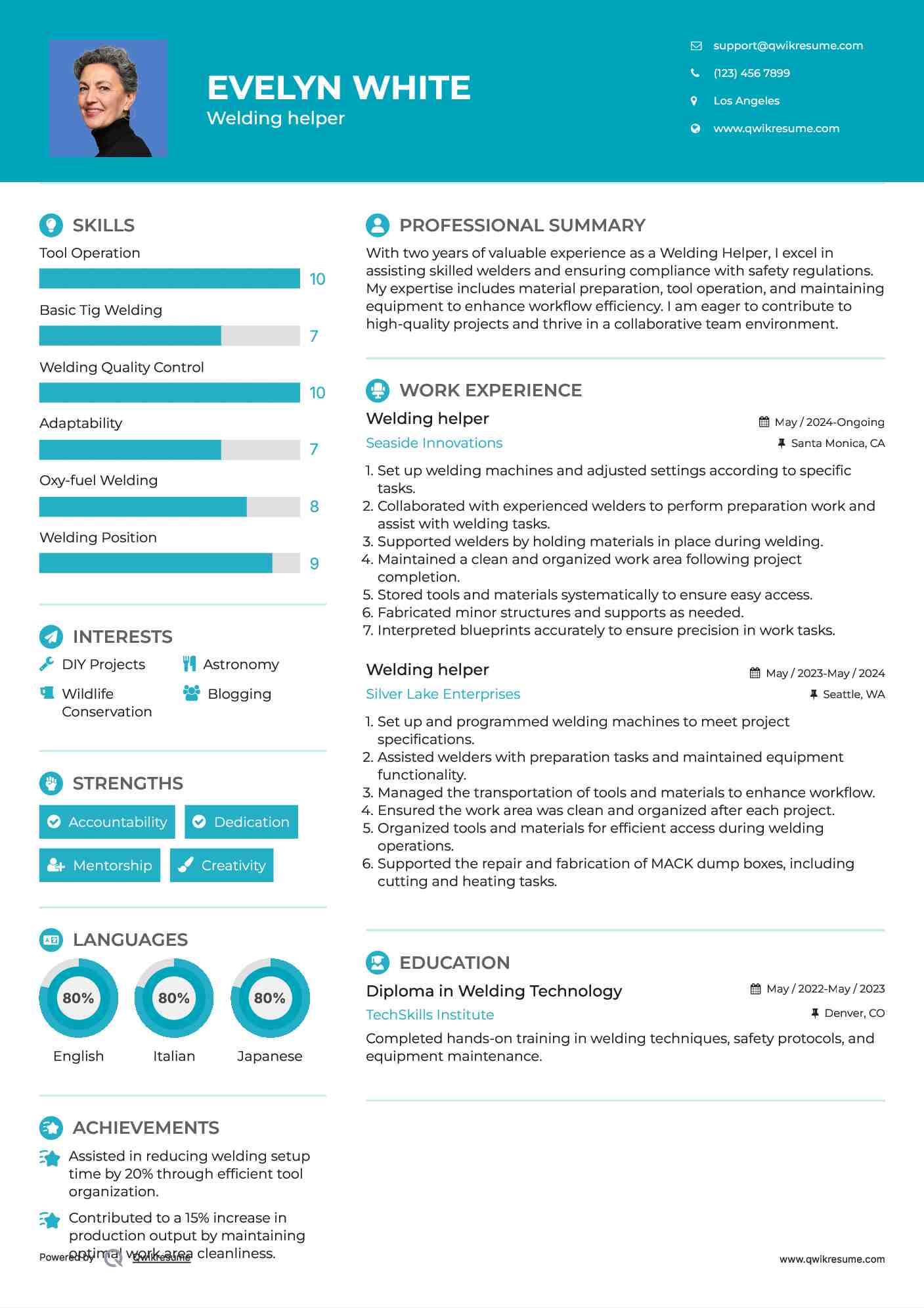 Welding helper Resume Template