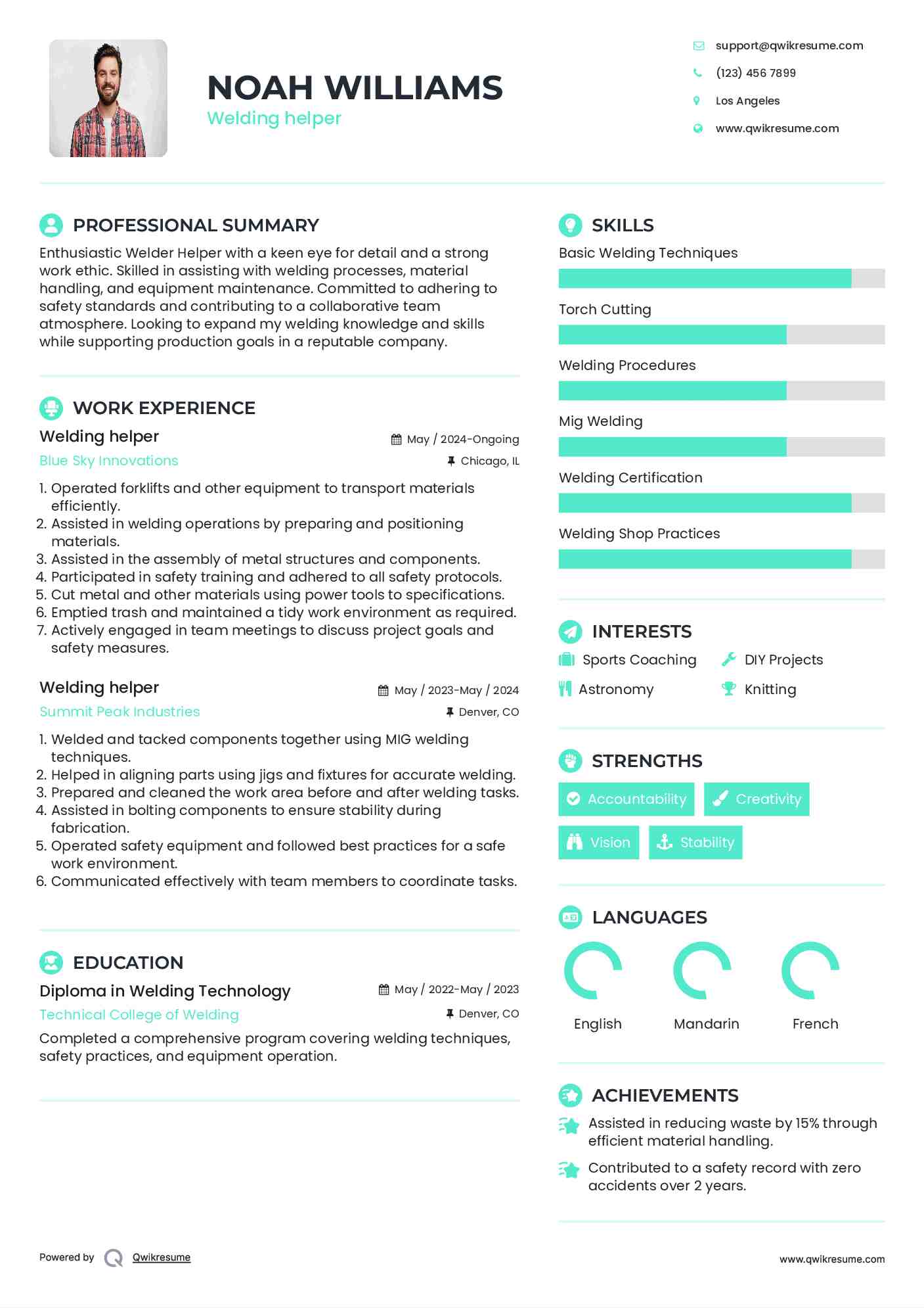 Welding helper Resume Model