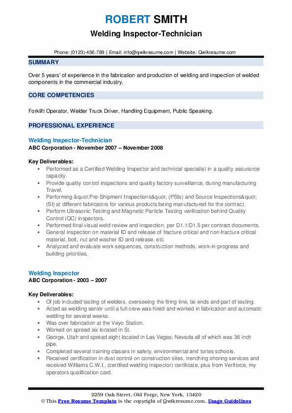 Certified Welding Inspector Resume Samples QwikResume
