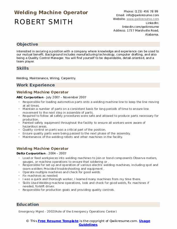 Welding Machine Operator Resume Samples QwikResume