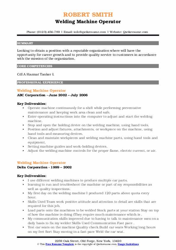Welding Machine Operator Resume Samples QwikResume