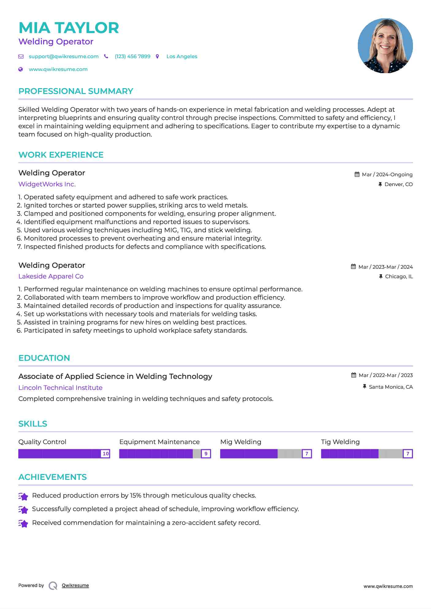 Welding Operator Resume Format