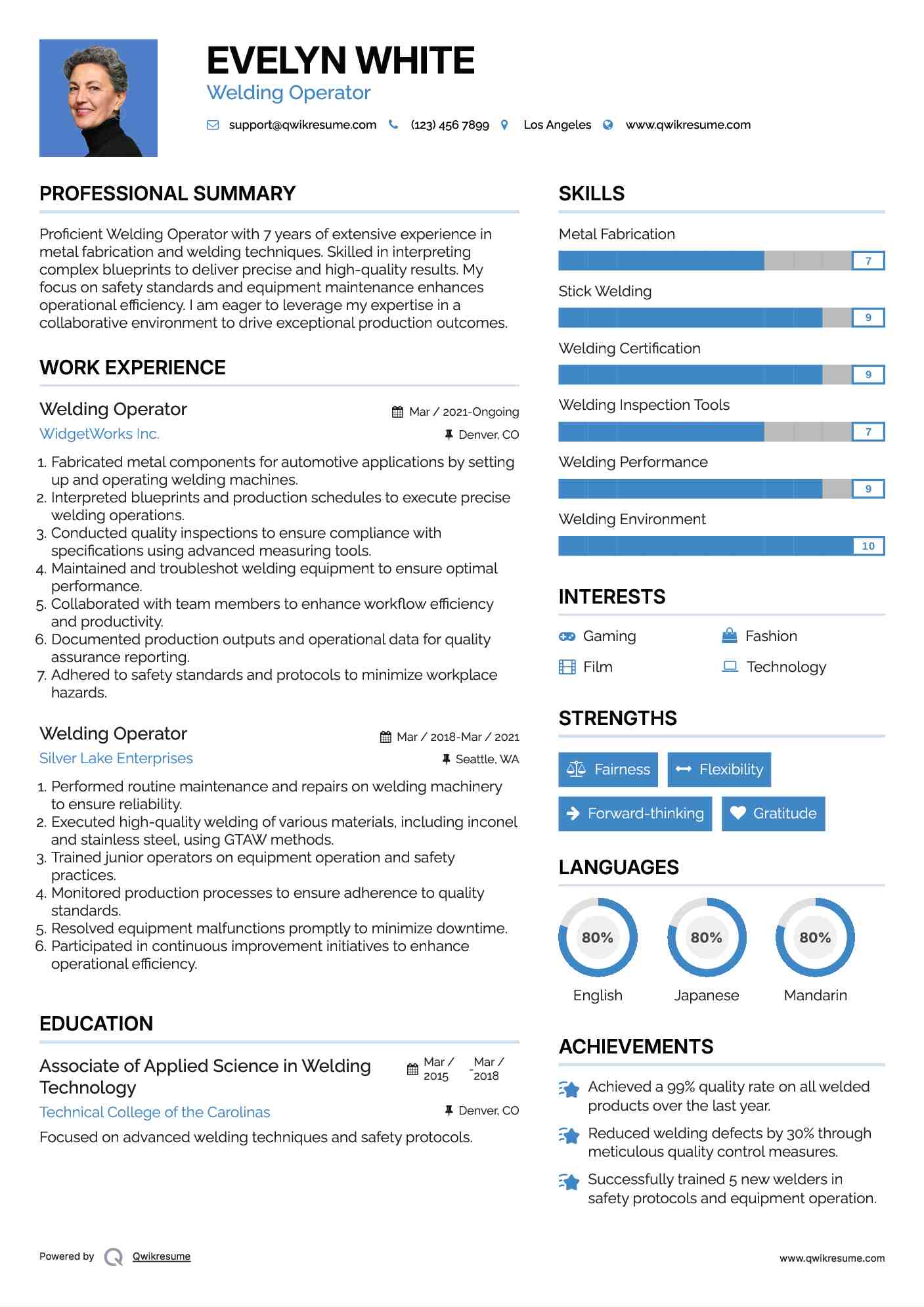 Welding Operator Resume Samples QwikResume
