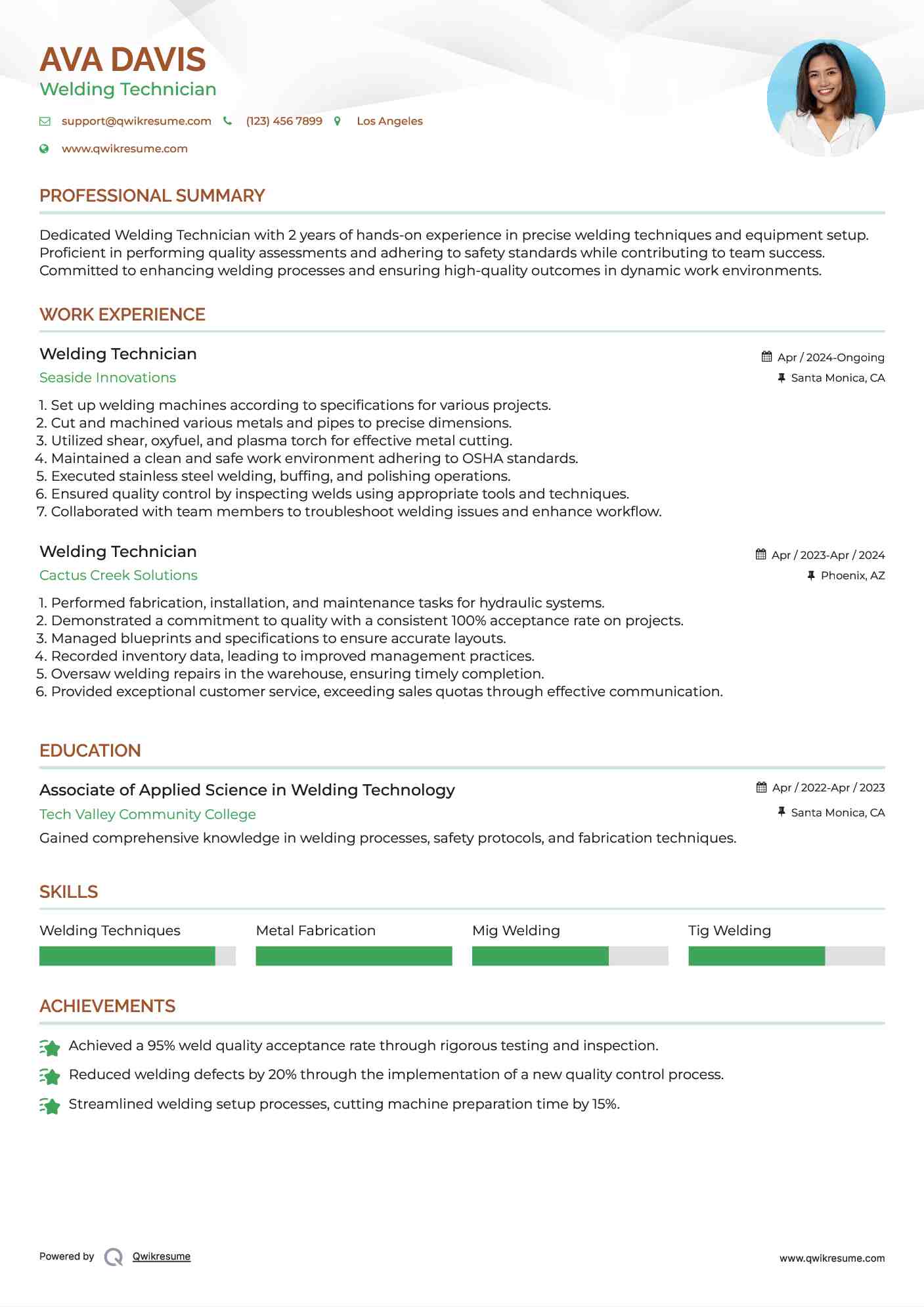Welding Technician Resume Format